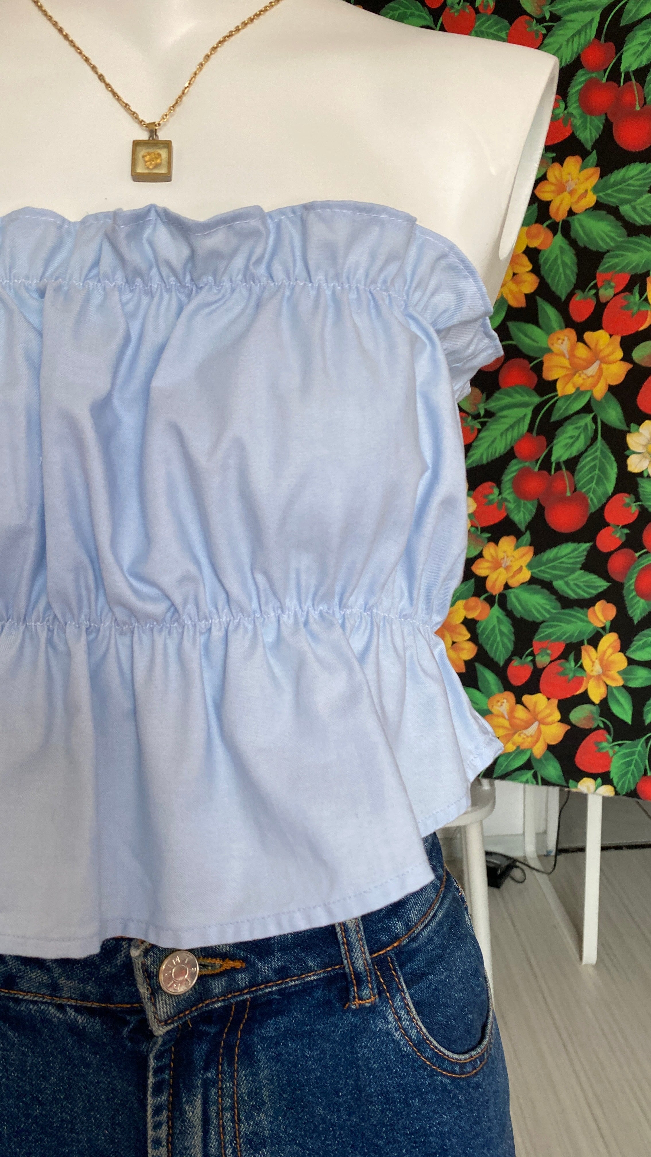 P'tis Ôh • T. XS/S  • Haut bandeau à froufrou bleu ciel