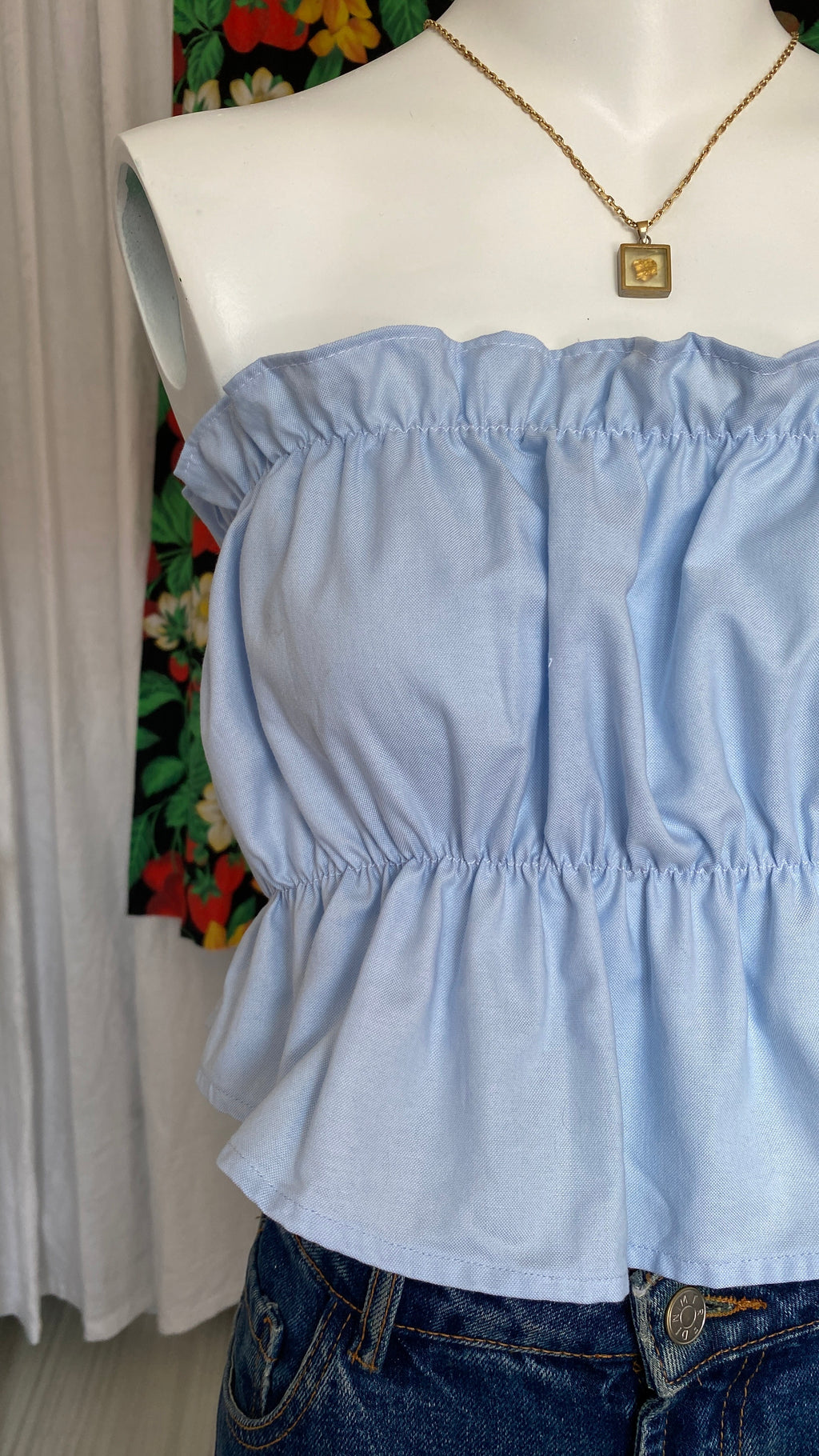 P'tis Ôh • T. XS/S  • Haut bandeau à froufrou bleu ciel