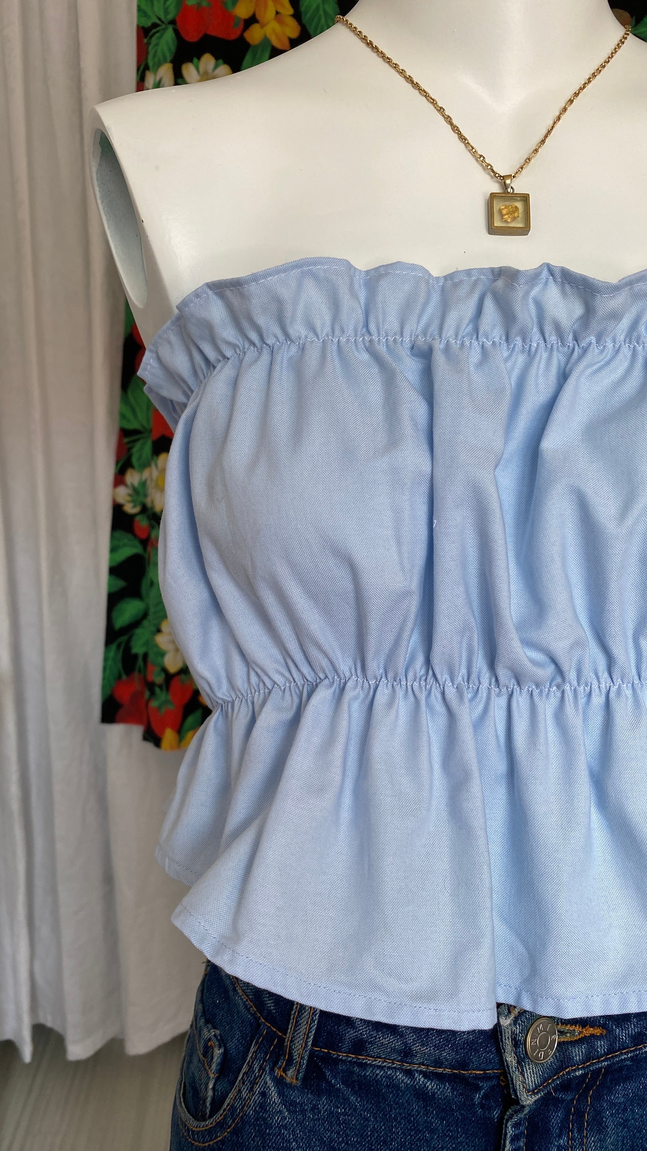 P'tis Ôh • T. XS/S  • Haut bandeau à froufrou bleu ciel