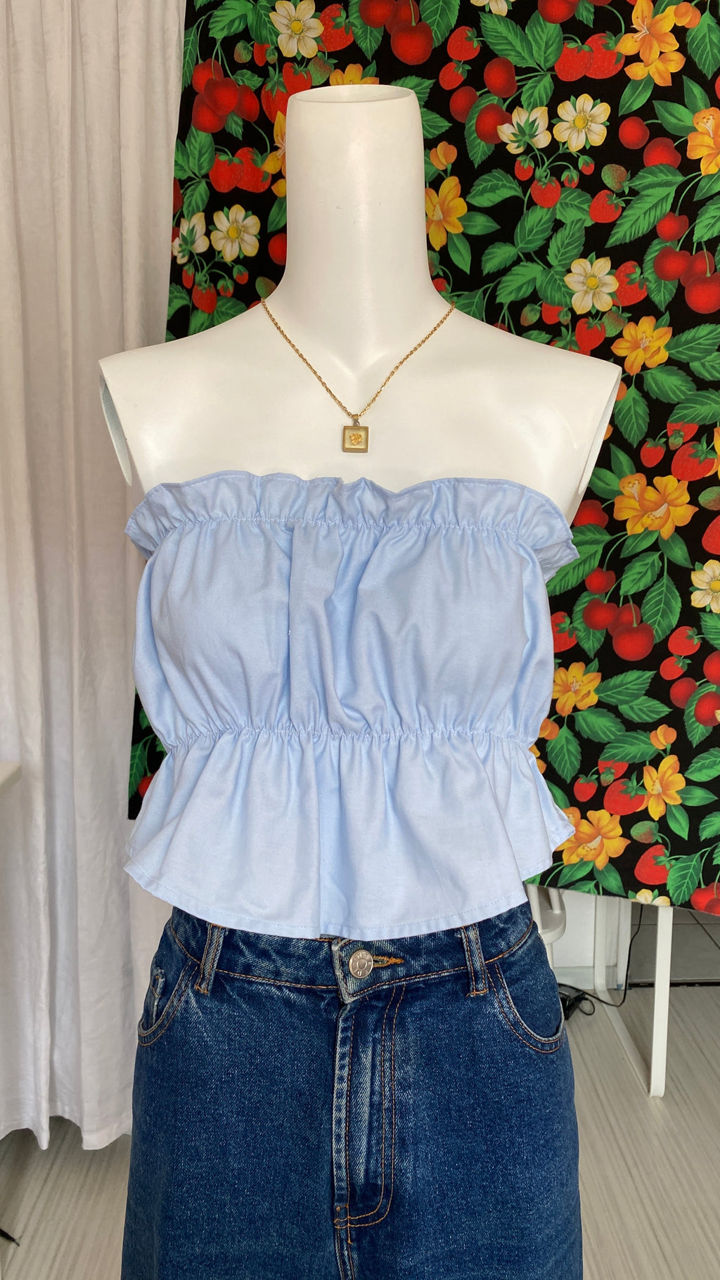 P'tis Ôh • T. XS/S  • Haut bandeau à froufrou bleu ciel
