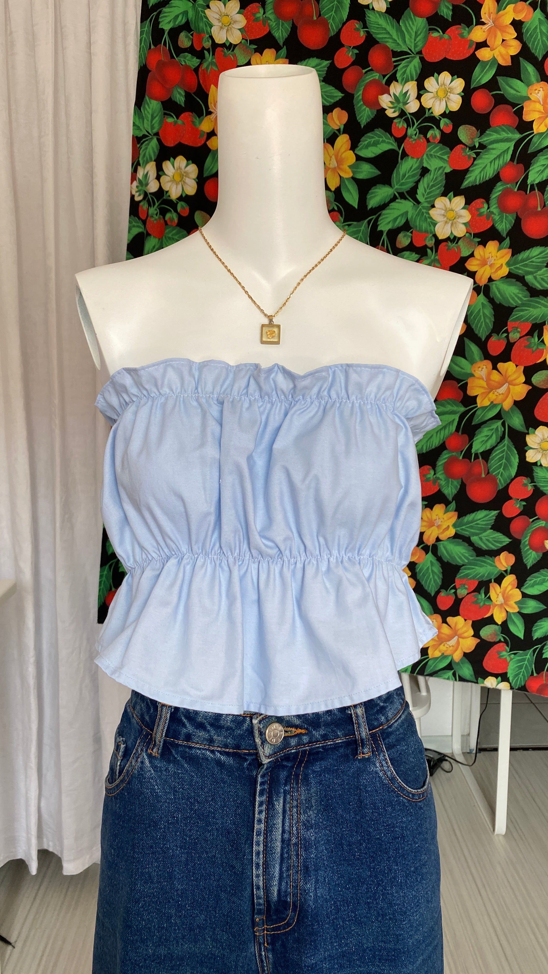 P'tis Ôh • T. XS/S  • Haut bandeau à froufrou bleu ciel