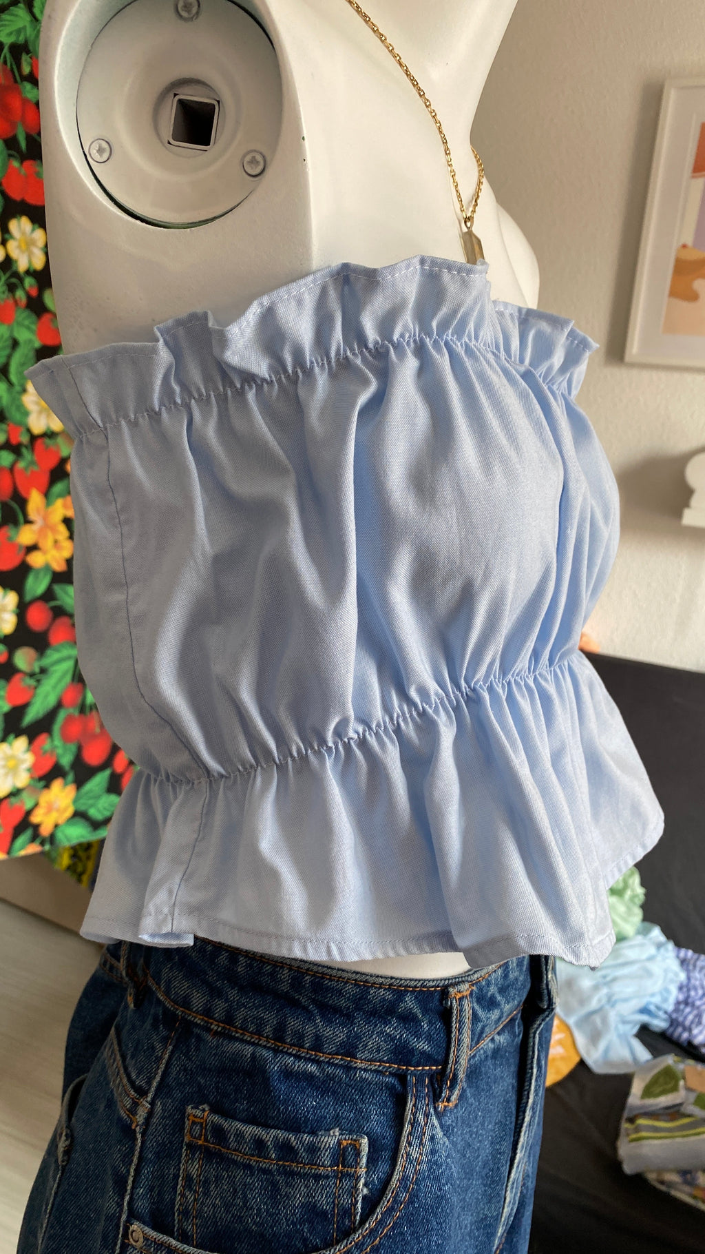 P'tis Ôh • T. XS/S  • Haut bandeau à froufrou bleu ciel