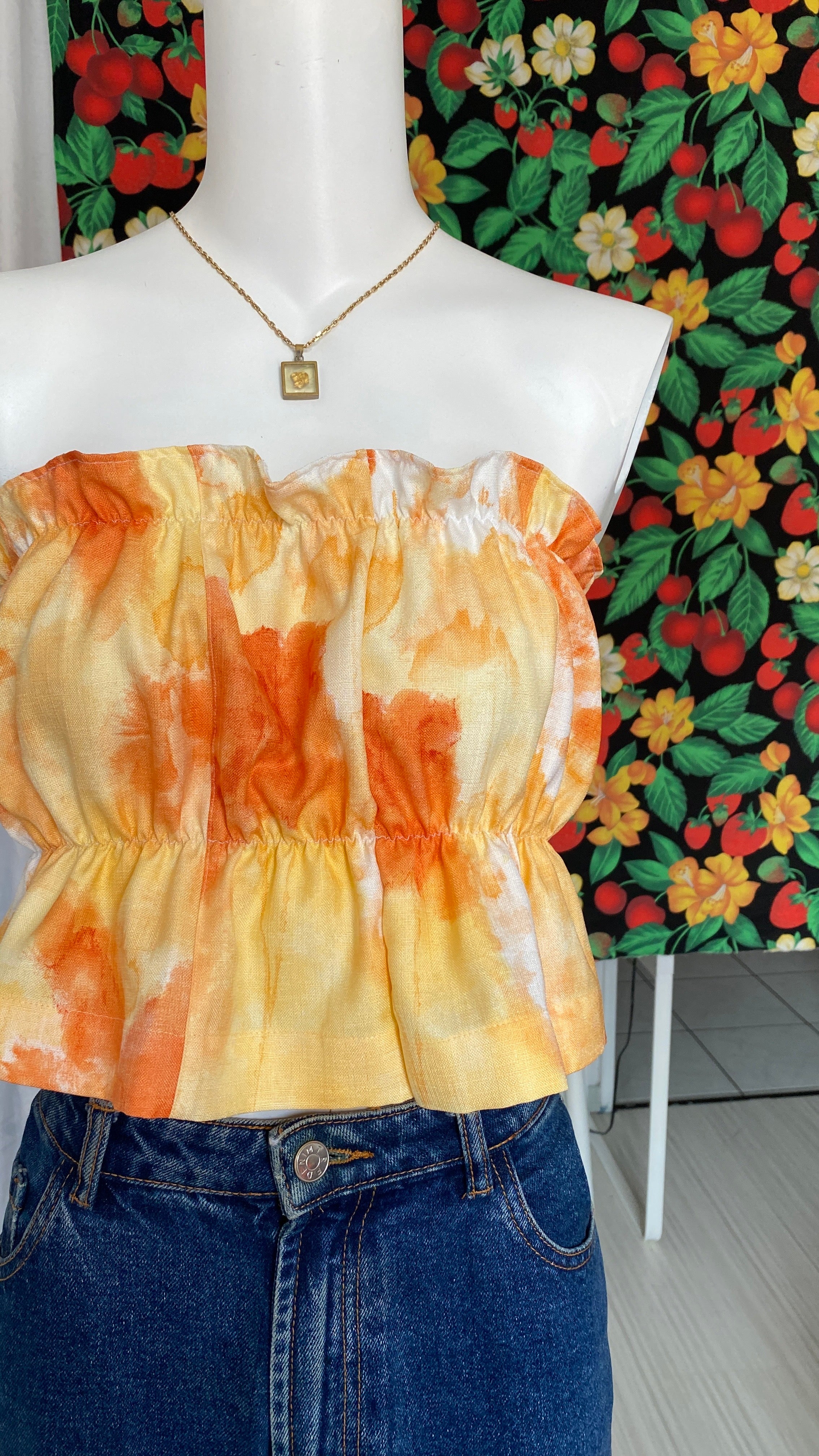P'tis Ôh • T.XS • Haut bandeau à froufrou jaune et orange