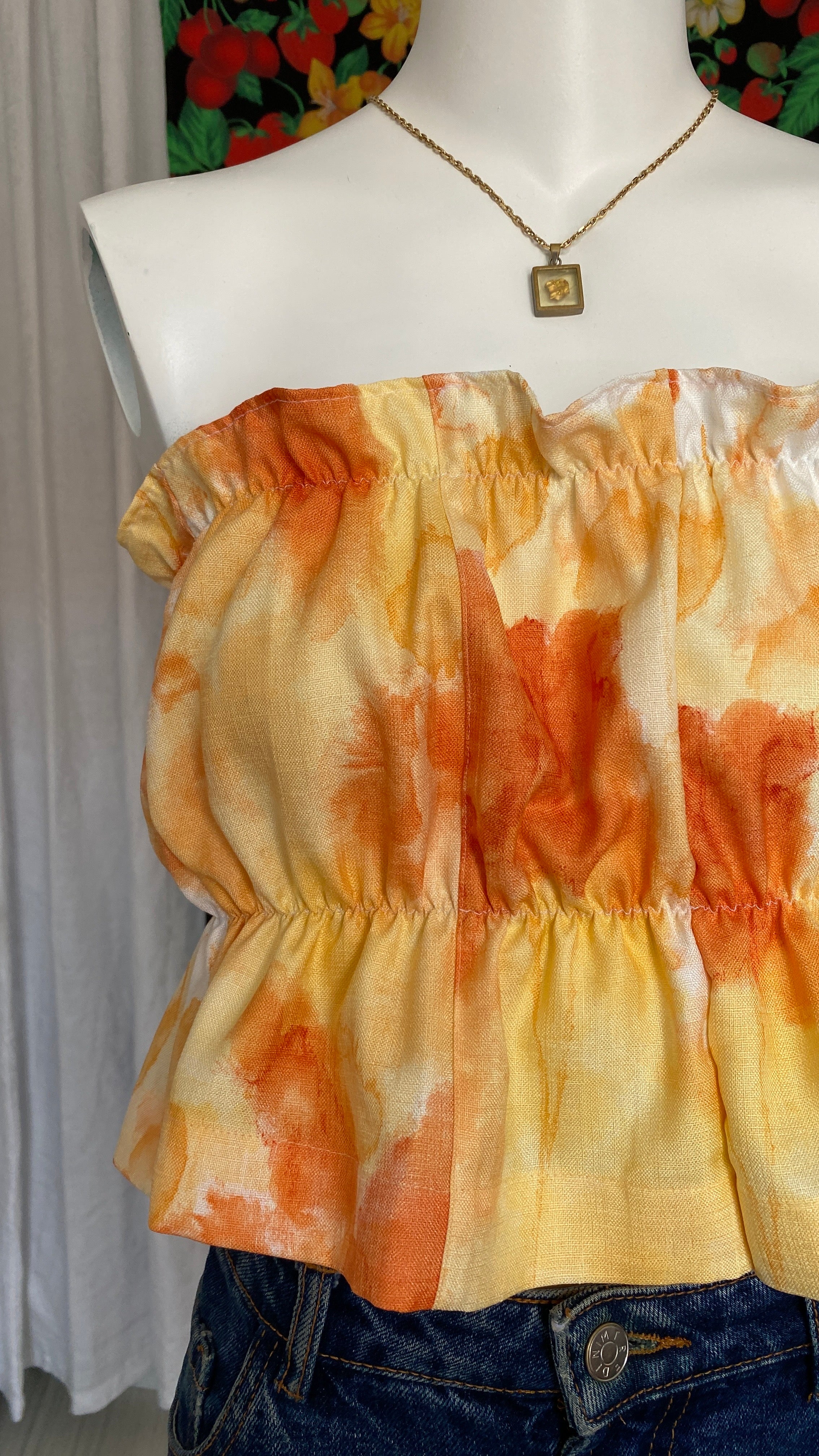 P'tis Ôh • T.XS • Haut bandeau à froufrou jaune et orange