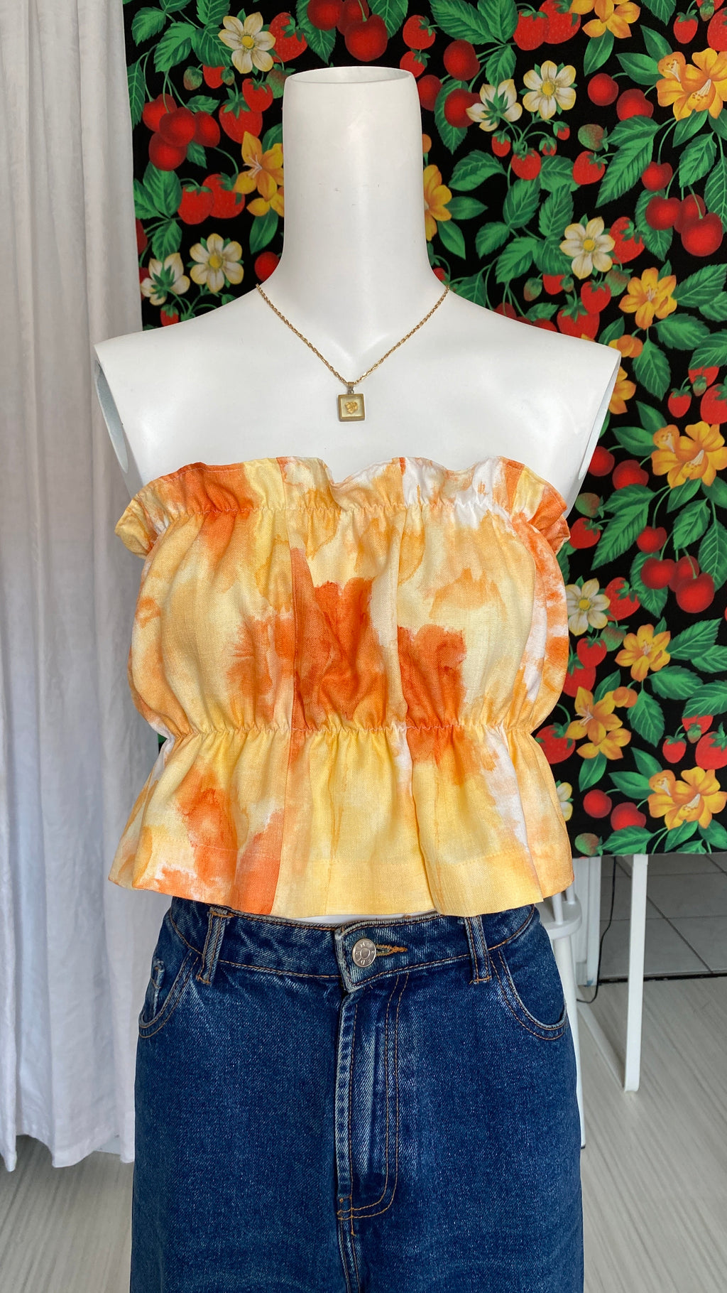 P'tis Ôh • T.XS • Haut bandeau à froufrou jaune et orange