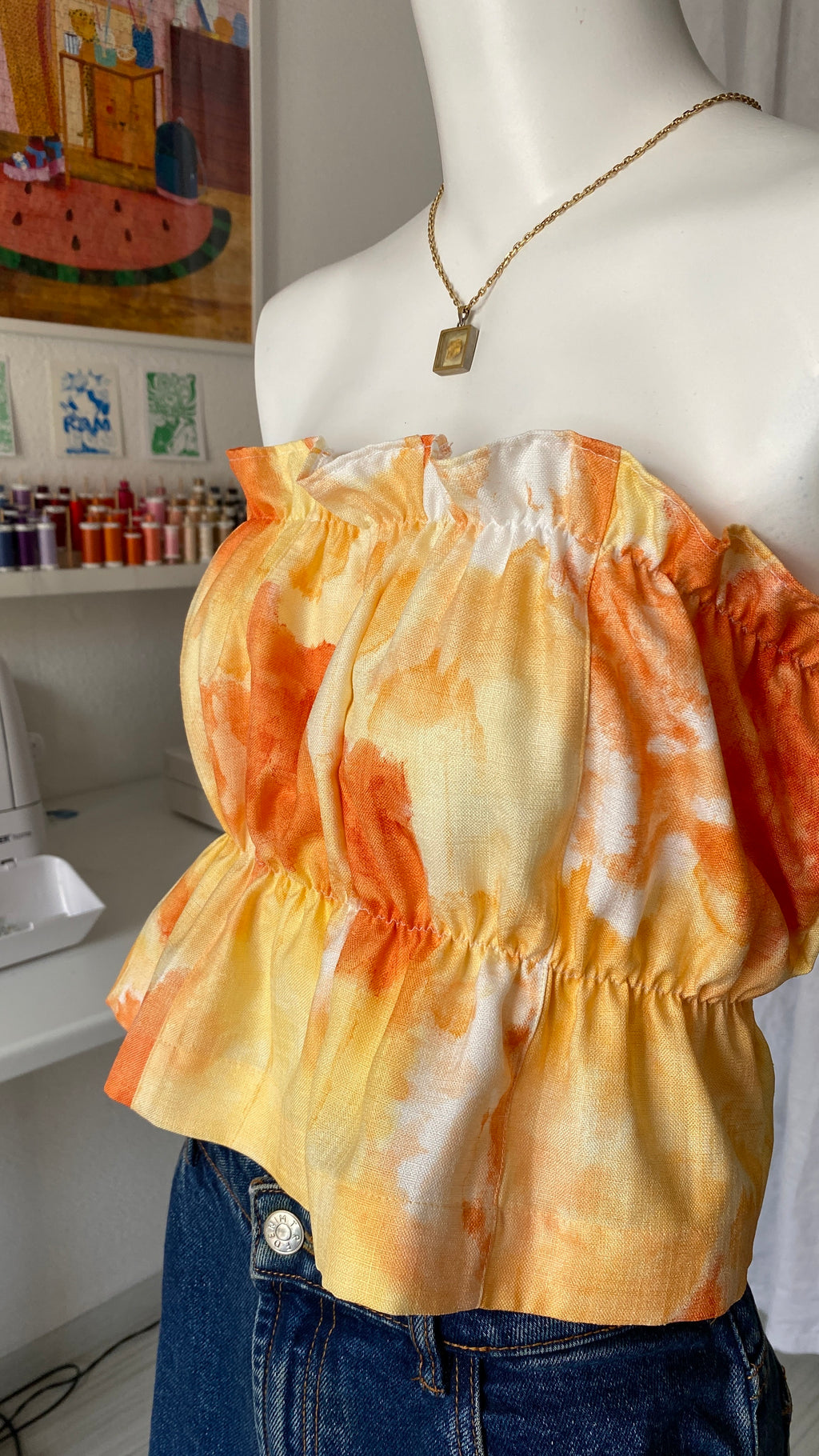 P'tis Ôh • T.XS • Haut bandeau à froufrou jaune et orange