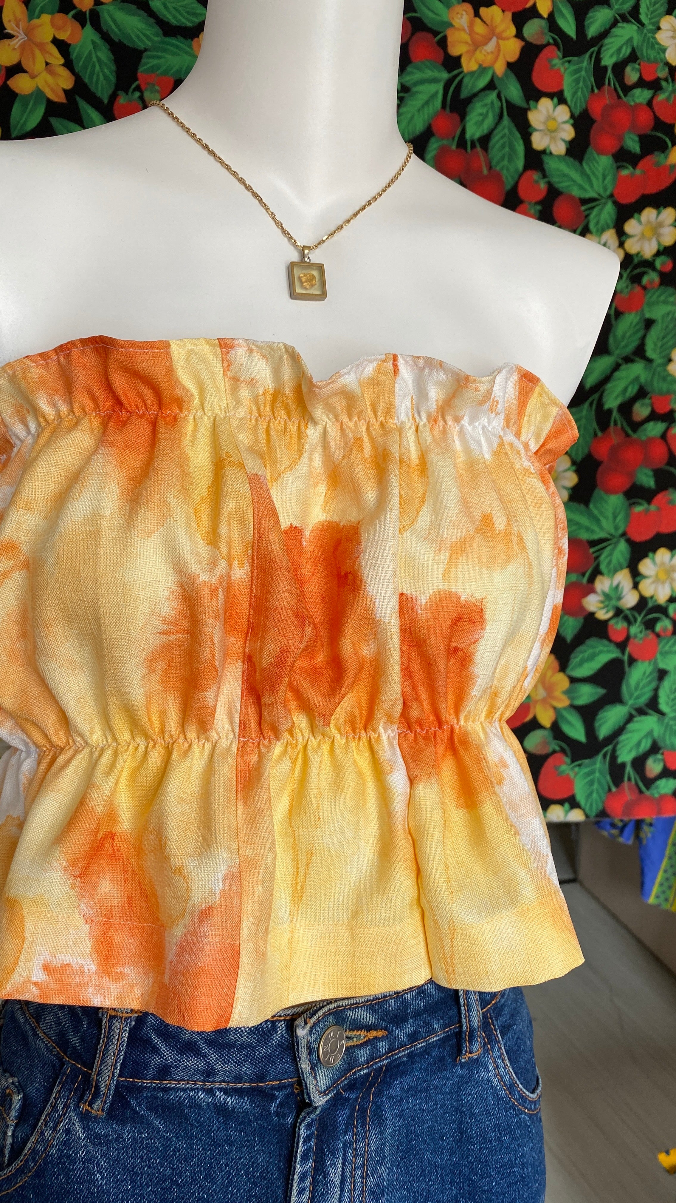P'tis Ôh • T.XS • Haut bandeau à froufrou jaune et orange