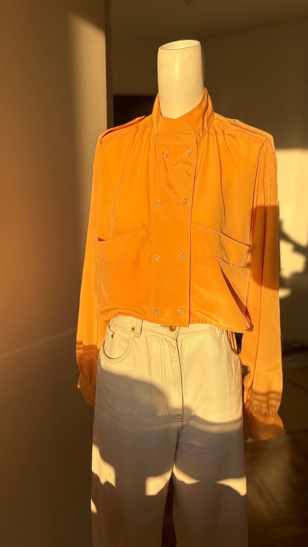 Chemise cropped manches longues • T.36 à 42 • Chemise upcyclée manches longues col montant