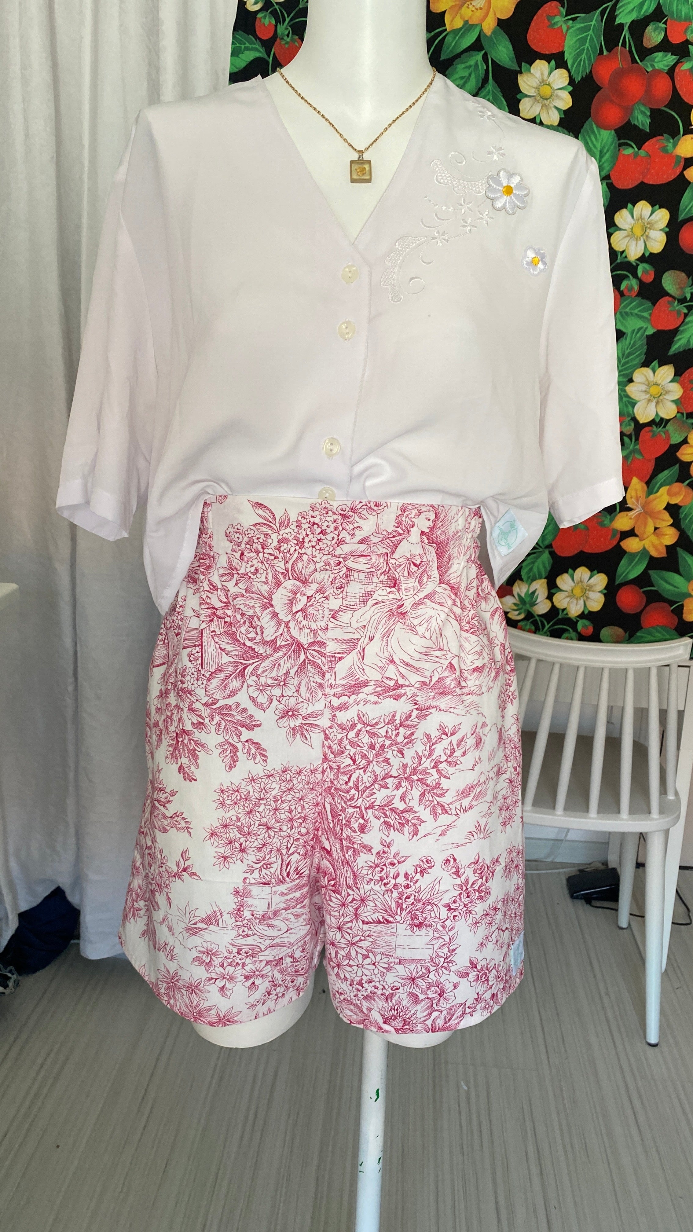 .Short • T.XS/S à XL • Short coton toile de jouy rose