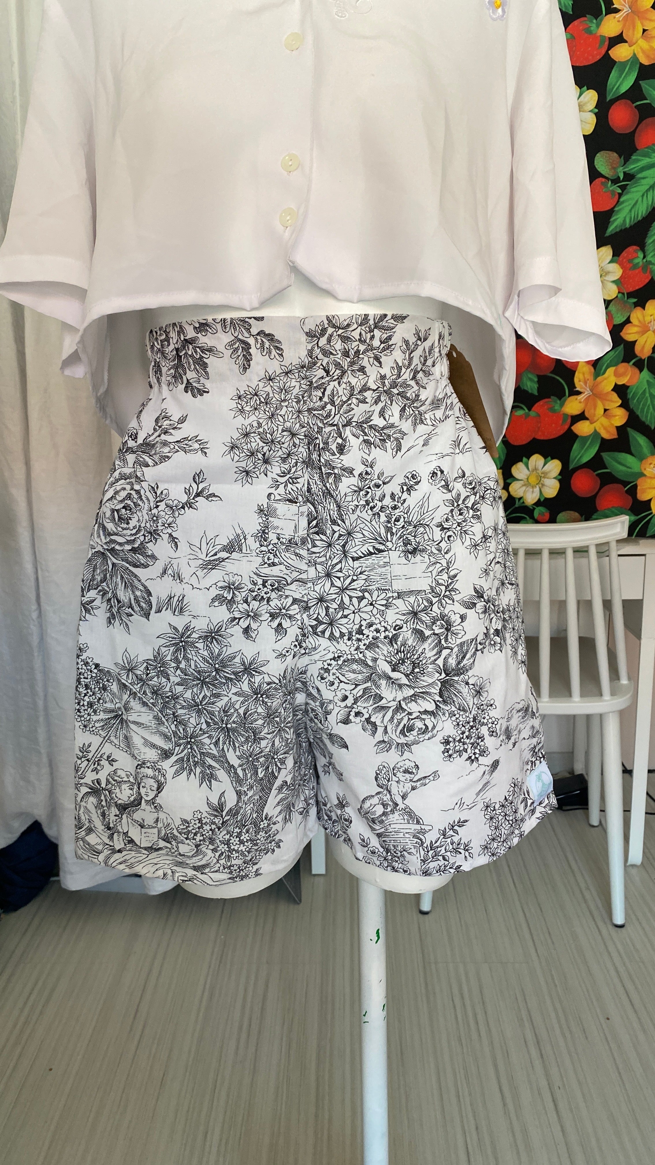 Short • T.XS/S à XL • Short coton toile de jouy noir