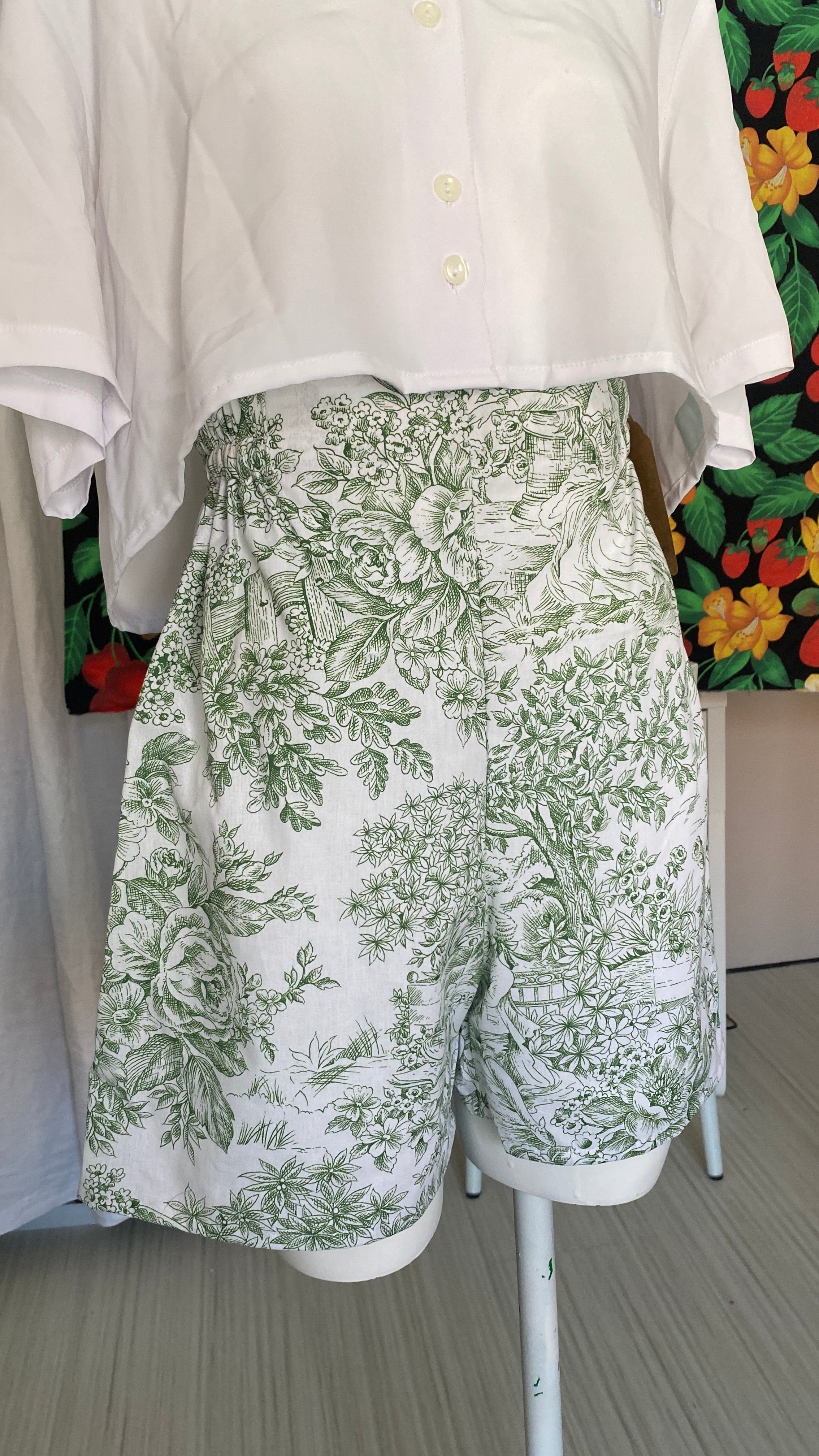 .Short • T.XS/S à XL • Short coton toile de jouy vert