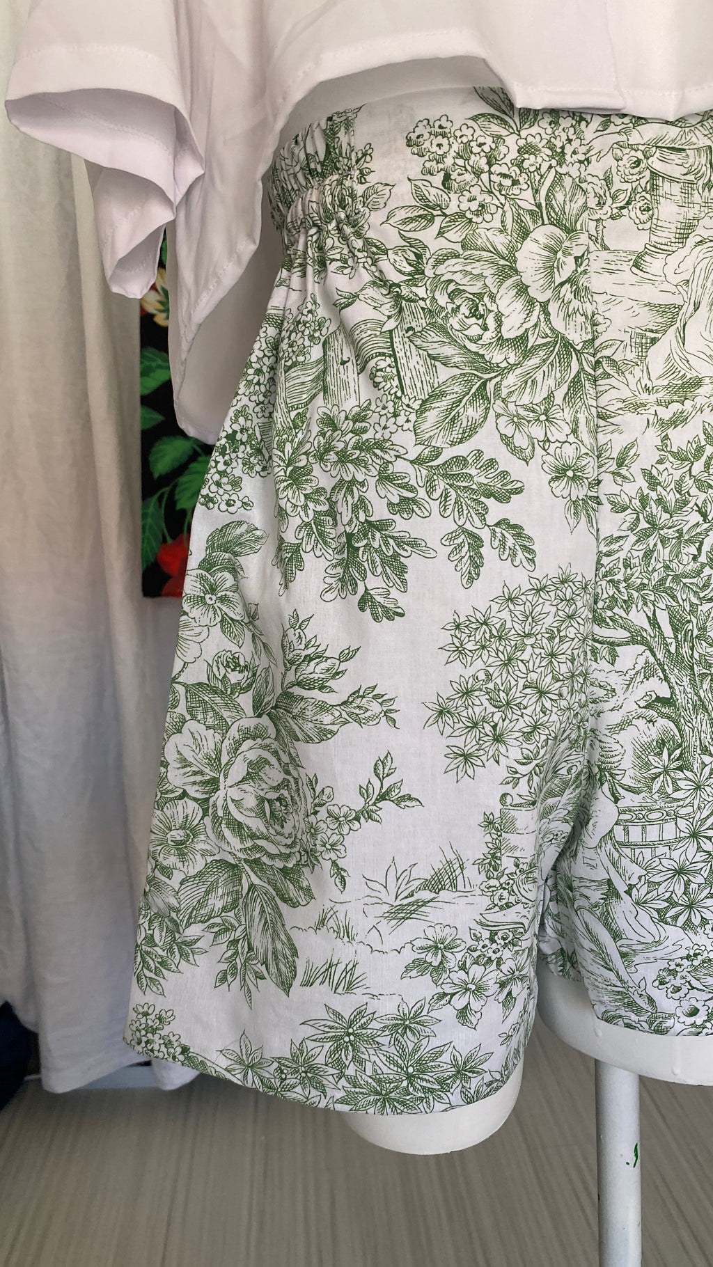 .Short • T.XS/S à XL • Short coton toile de jouy vert