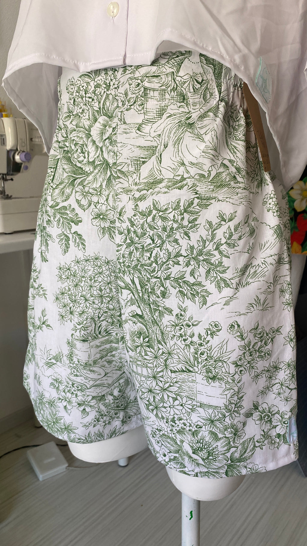.Short • T.XS/S à XL • Short coton toile de jouy vert