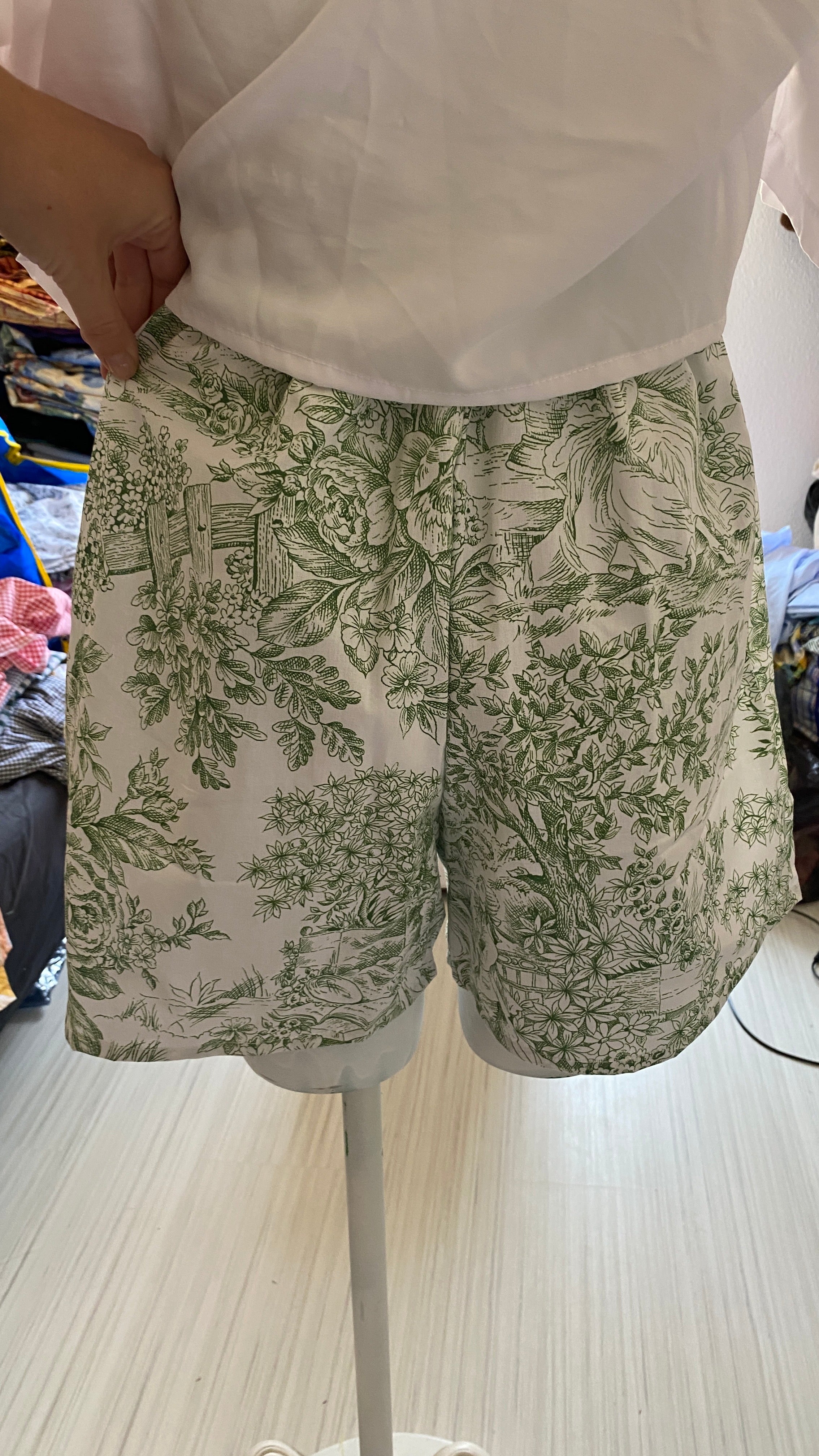 .Short • T.XS/S à XL • Short coton toile de jouy vert