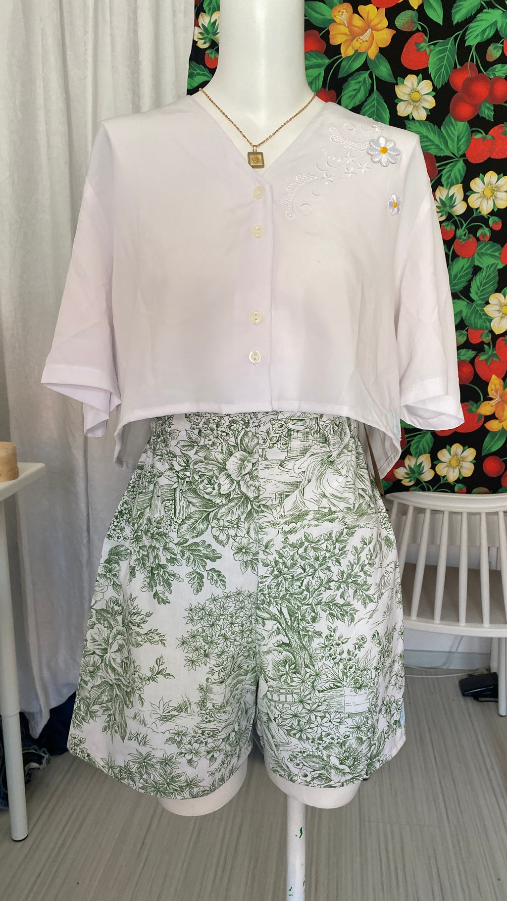 .Short • T.XS/S à XL • Short coton toile de jouy vert