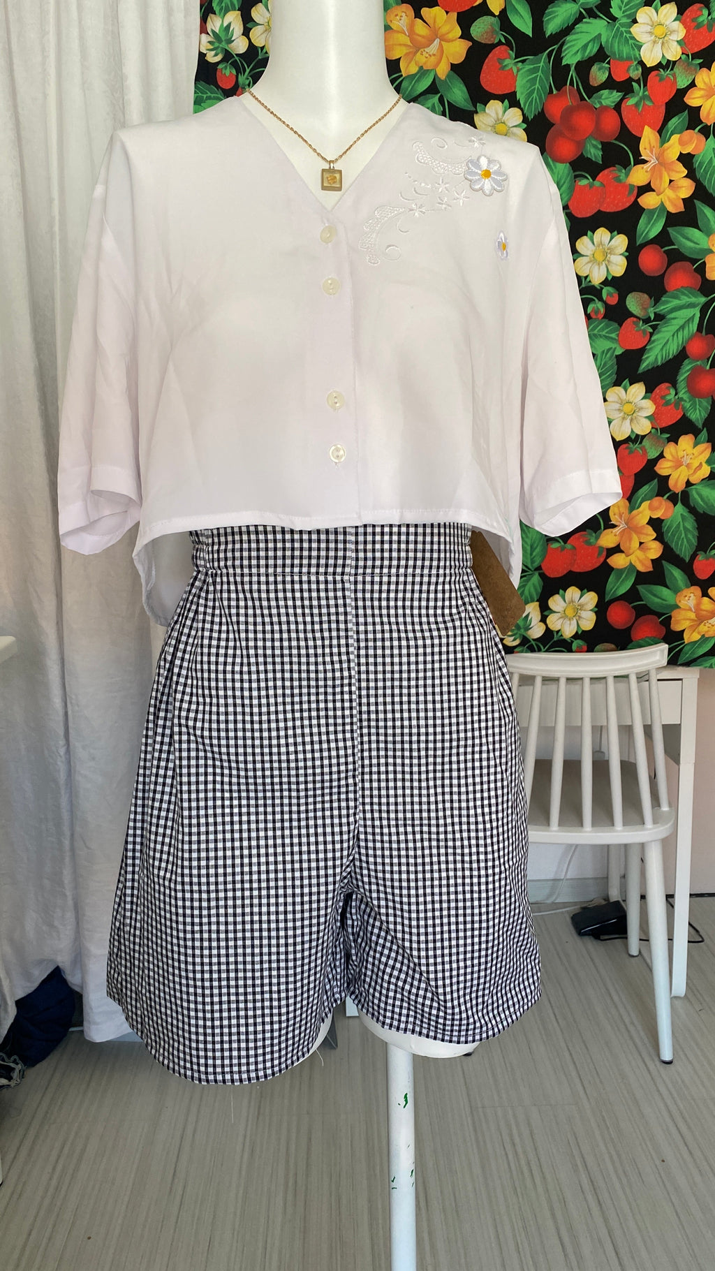 Short • T.XS/S à XL • Short coton vichy noir