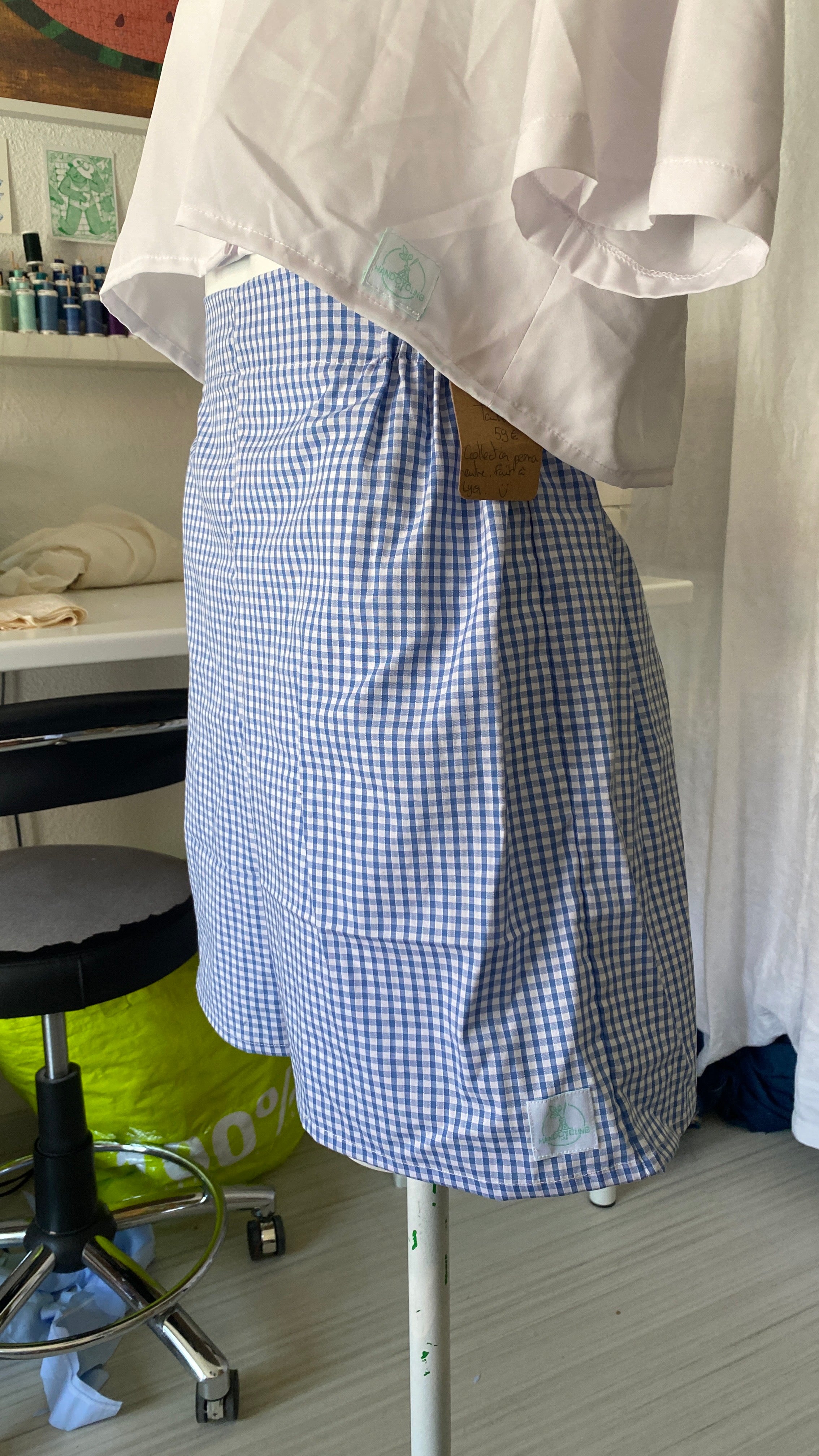 .Short • T.XS/S à XL • Short coton vichy bleu ciel