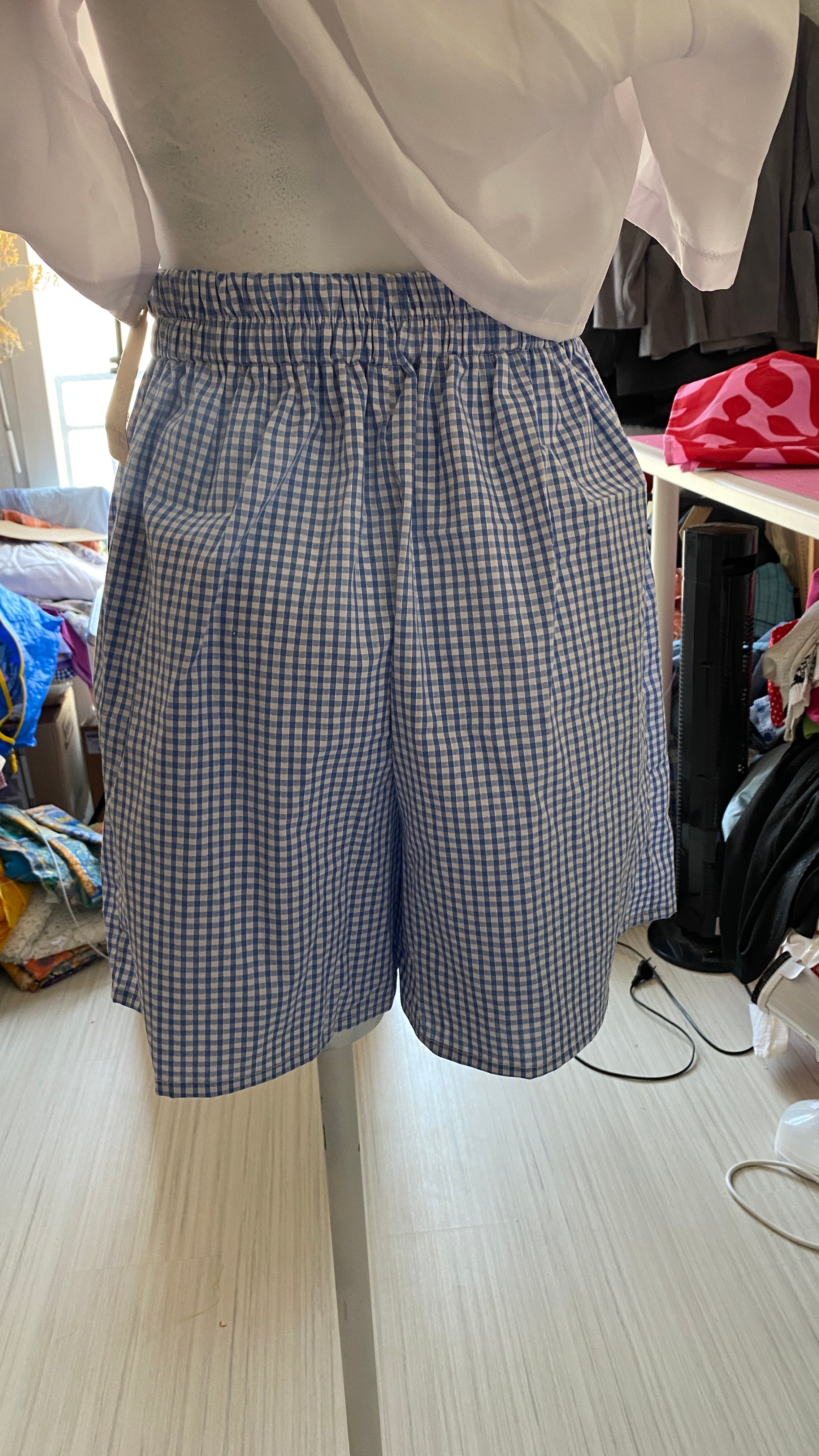 .Short • T.XS/S à XL • Short coton vichy bleu ciel