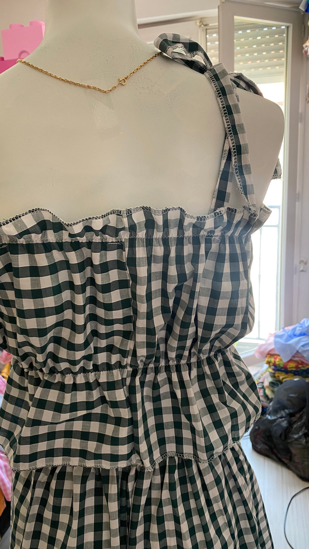P'tis Ôh • Taille S/M & L • Haut bandeau à froufrou vichy vert et blanc