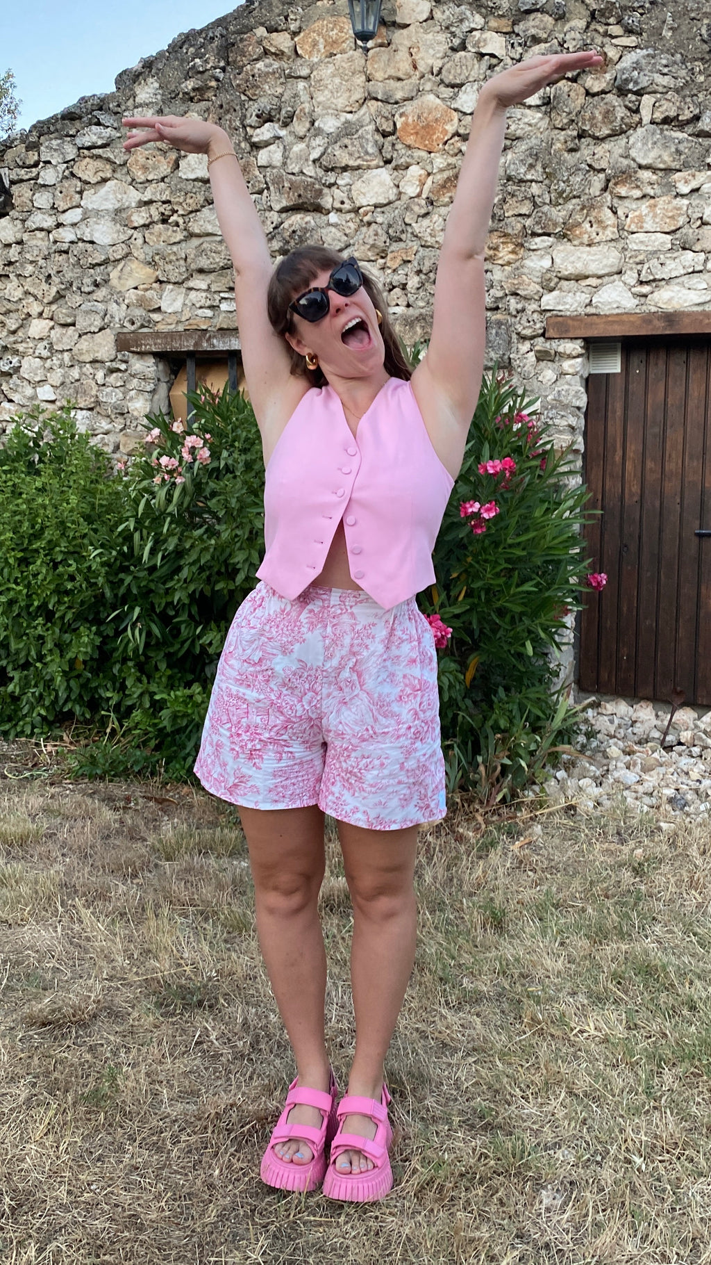 .Short • T.XS/S à XL • Short coton toile de jouy rose