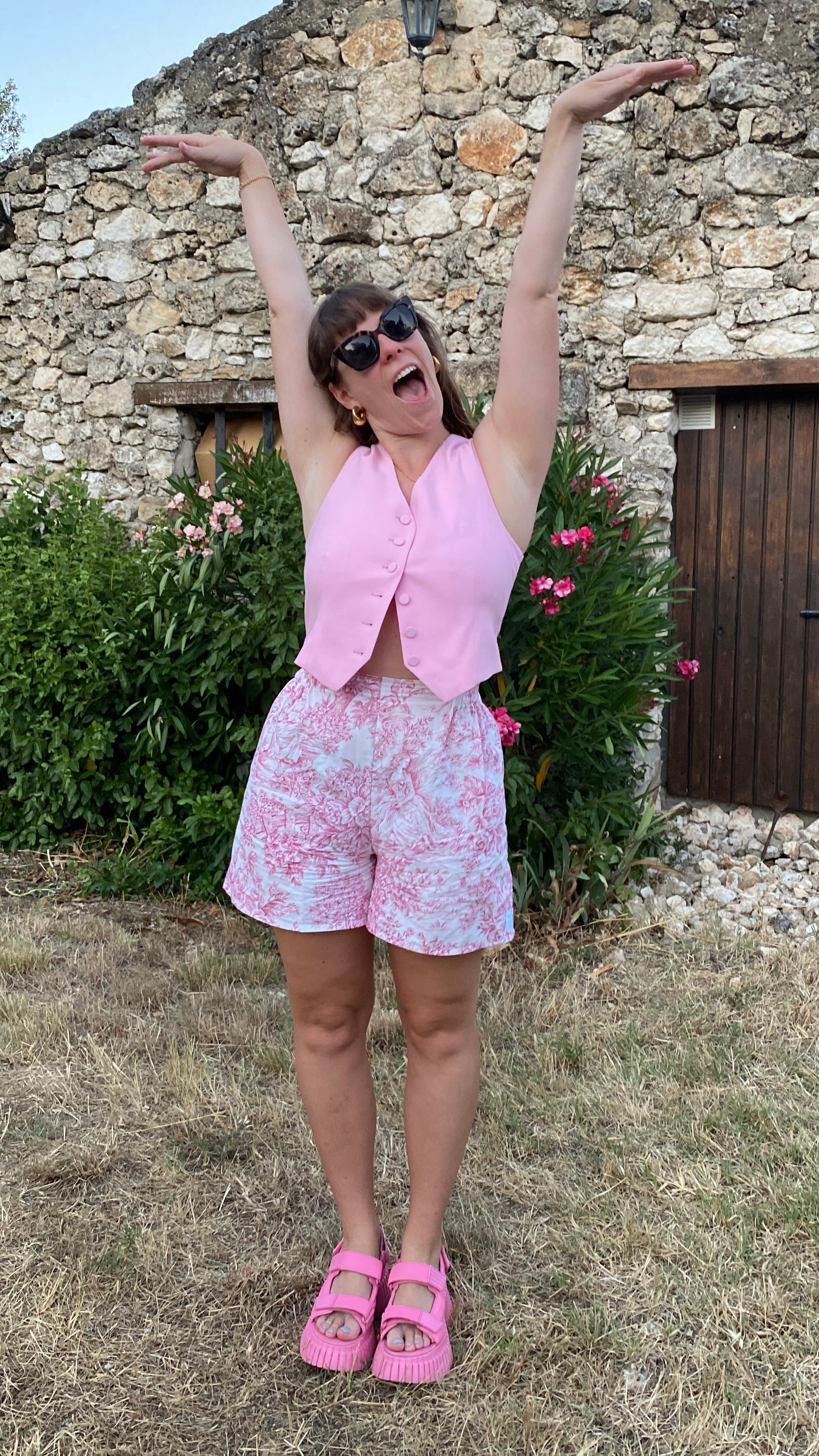 .Short • T.XS/S à XL • Short coton toile de jouy rose