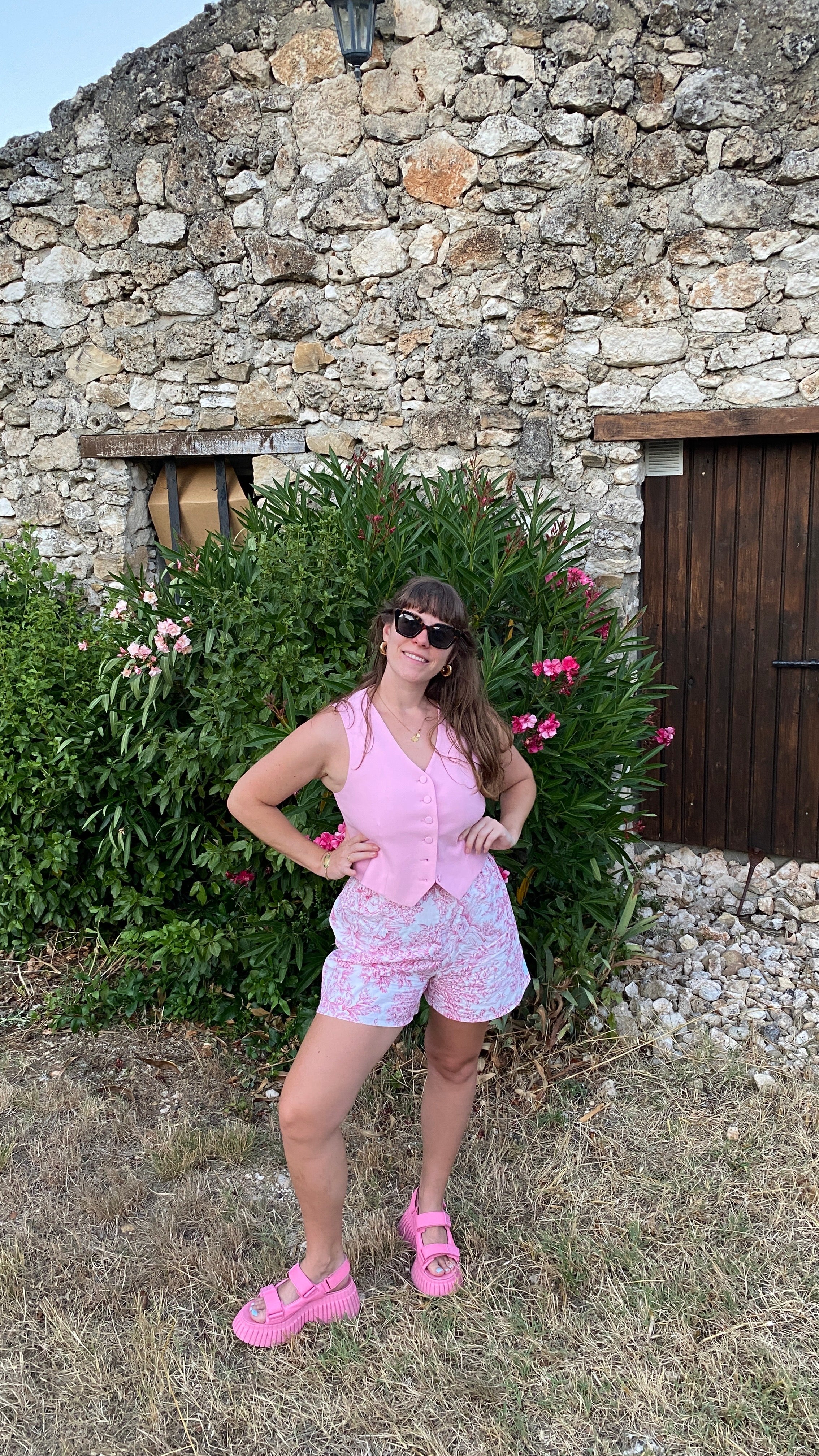 .Short • T.XS/S à XL • Short coton toile de jouy rose
