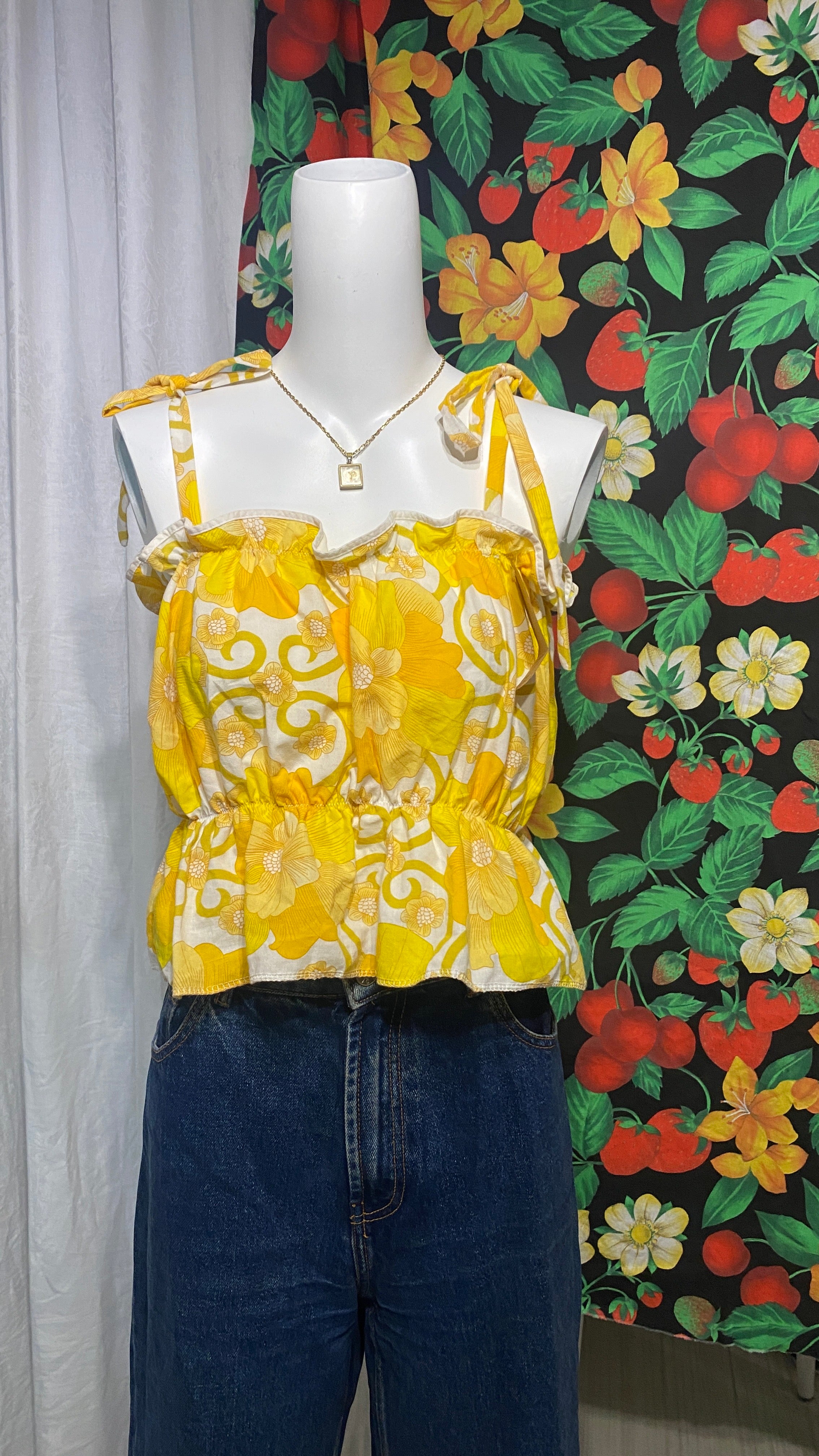 .P'tis Ôh • Taille L  • Haut bandeau coton blanc fleurs jaunes