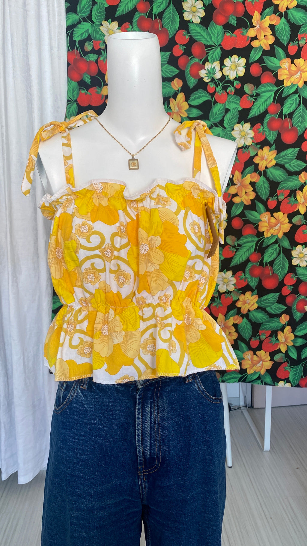 .P'tis Ôh • Taille L  • Haut bandeau coton blanc fleurs jaunes