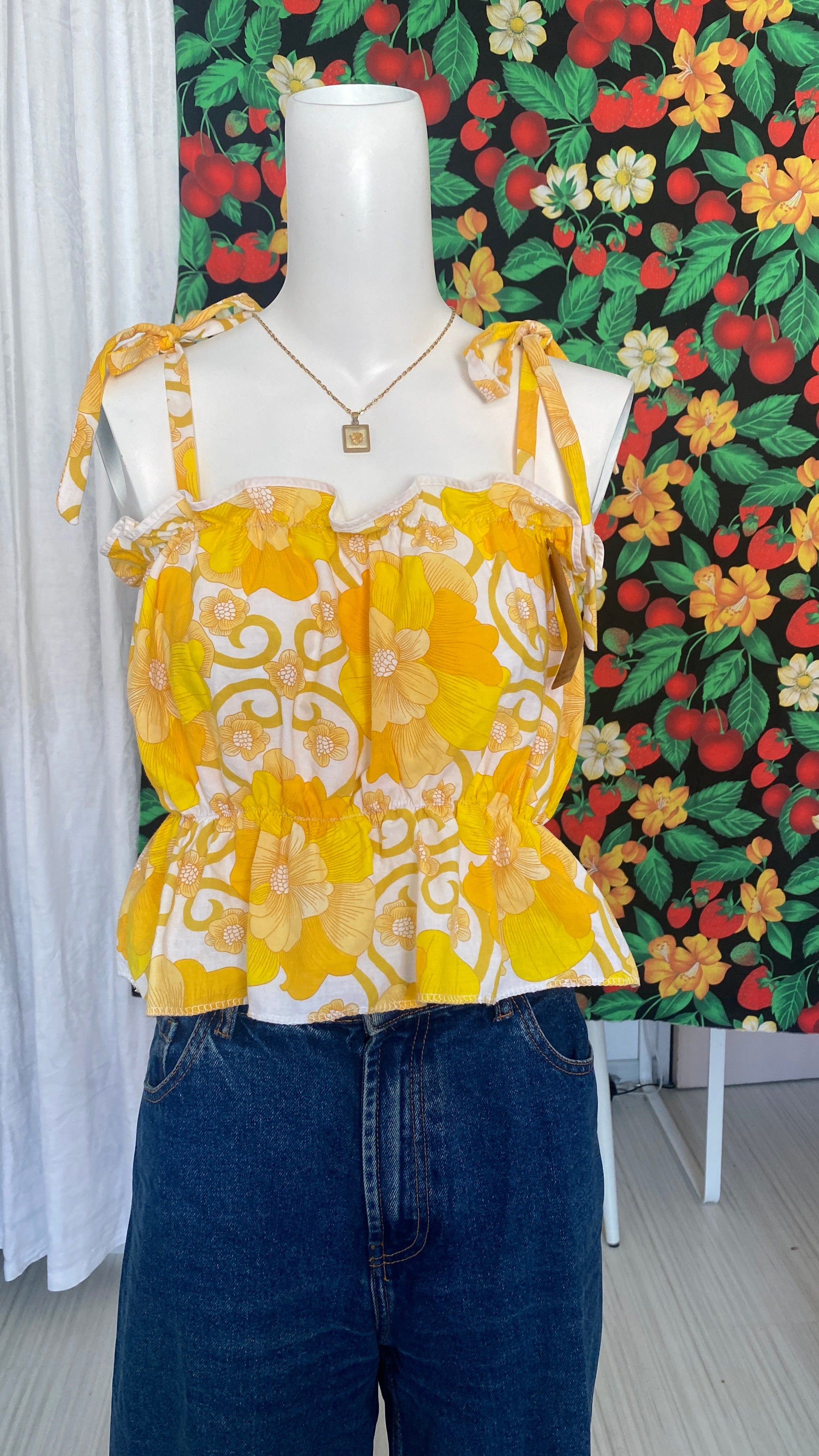 .P'tis Ôh • Taille L  • Haut bandeau coton blanc fleurs jaunes