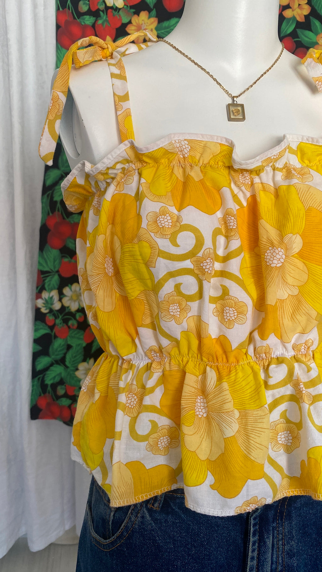 .P'tis Ôh • Taille L  • Haut bandeau coton blanc fleurs jaunes