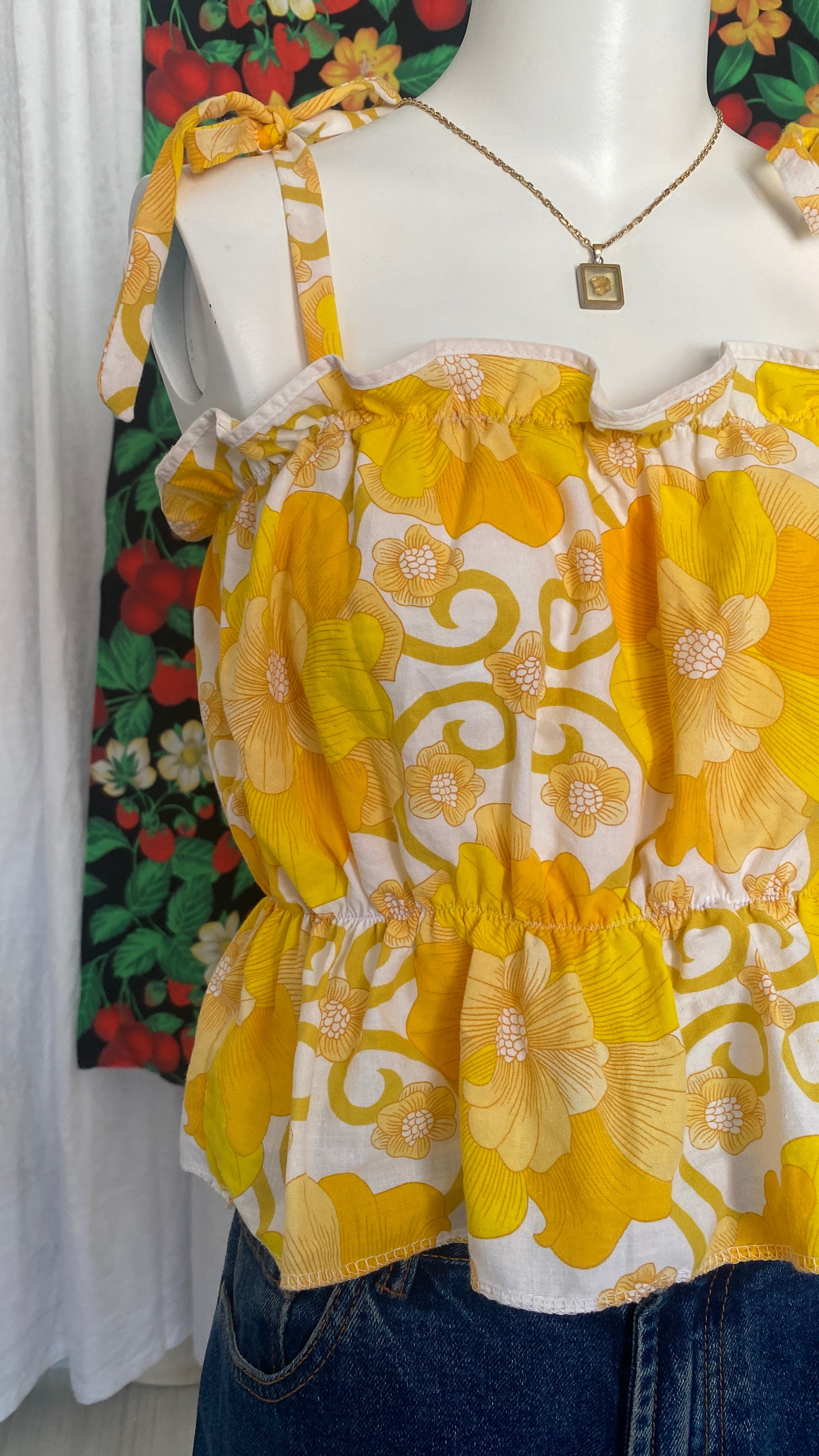 .P'tis Ôh • Taille L  • Haut bandeau coton blanc fleurs jaunes