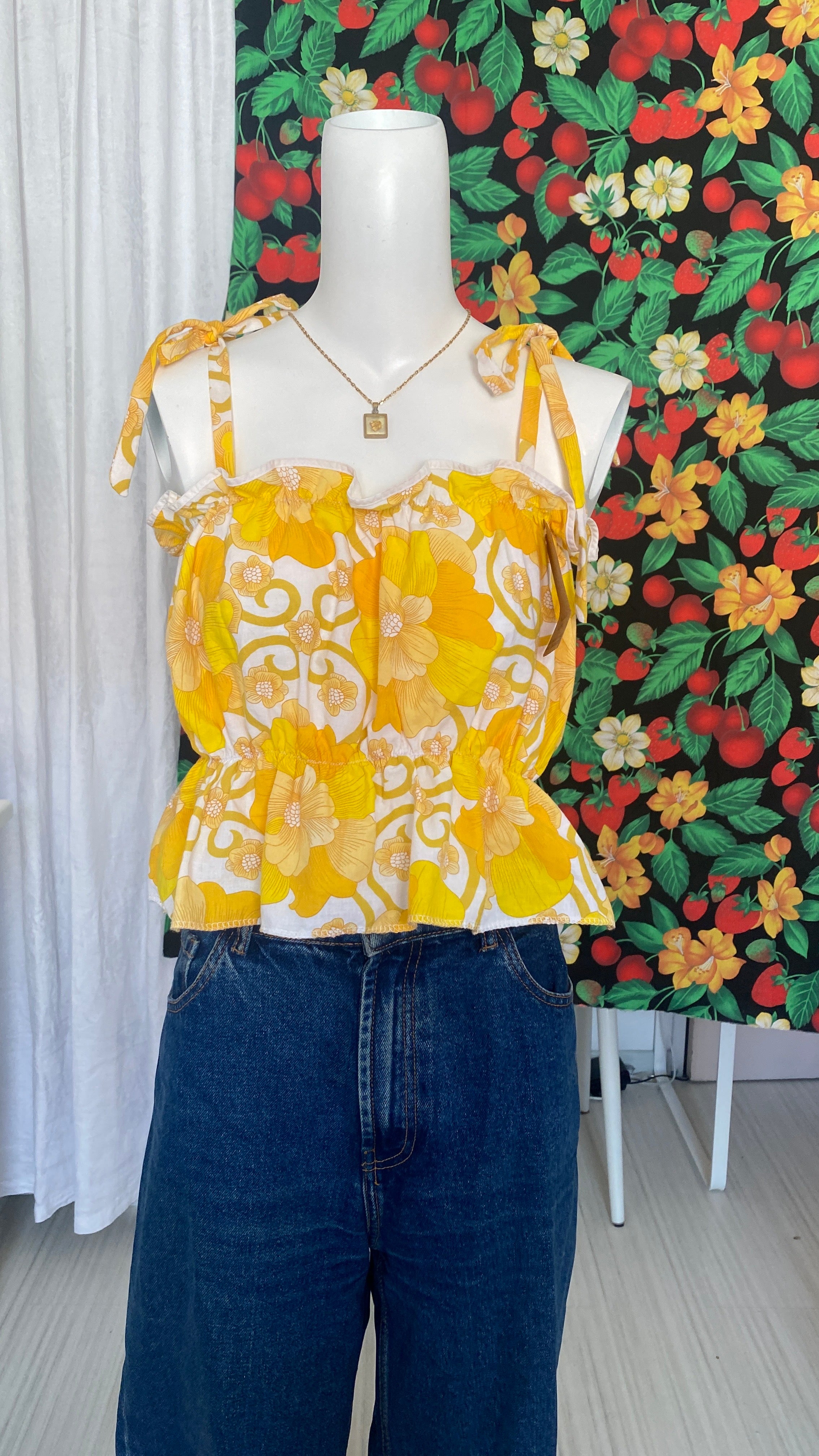 .P'tis Ôh • Taille L  • Haut bandeau coton blanc fleurs jaunes