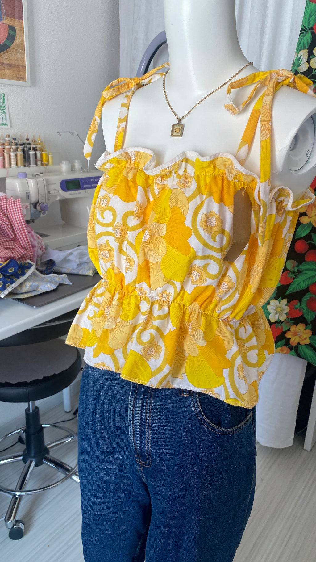 .P'tis Ôh • Taille L  • Haut bandeau coton blanc fleurs jaunes