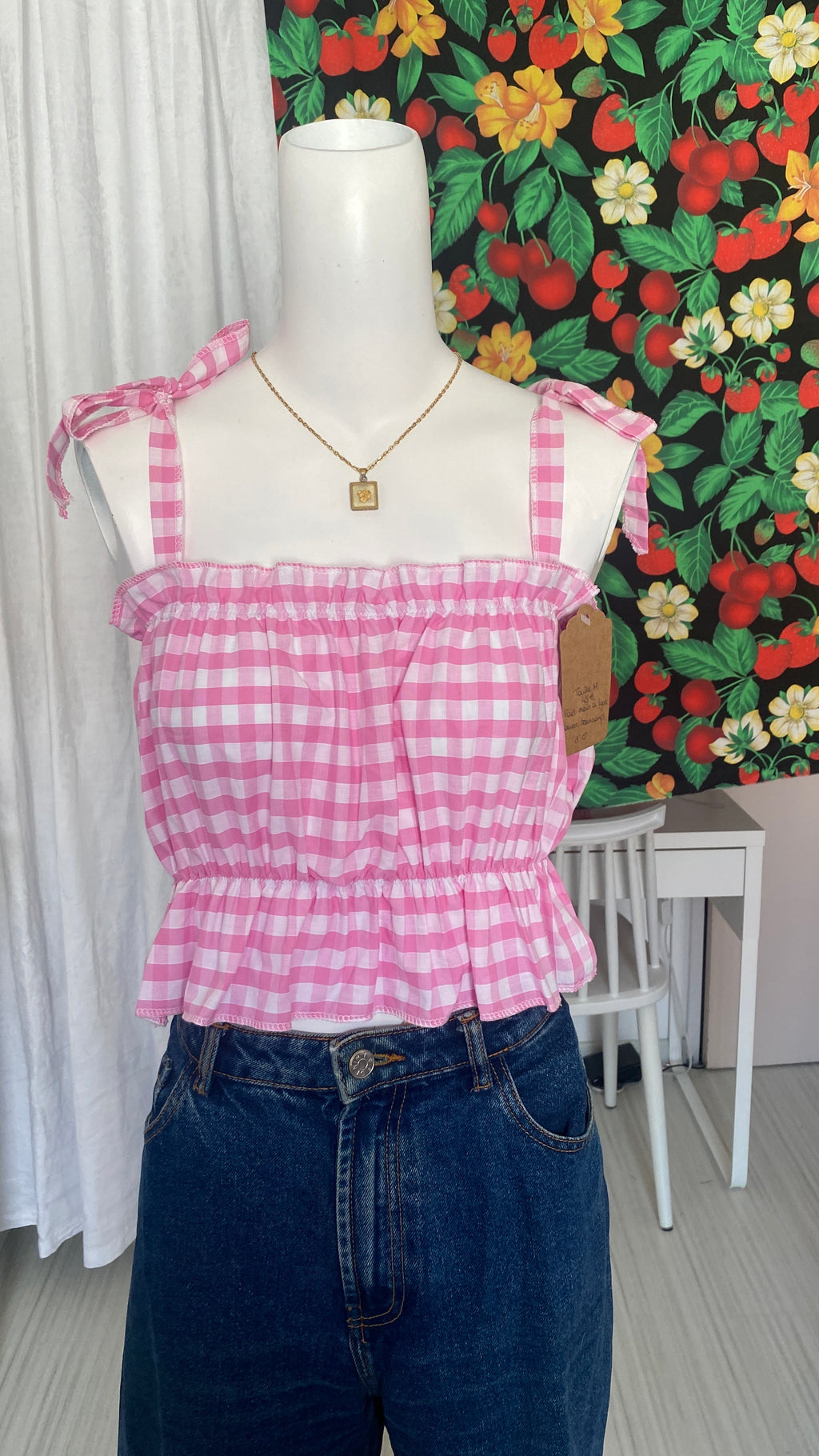 P'tis Ôh • T. S/M et L  • Haut bandeau à froufrou vichy rose