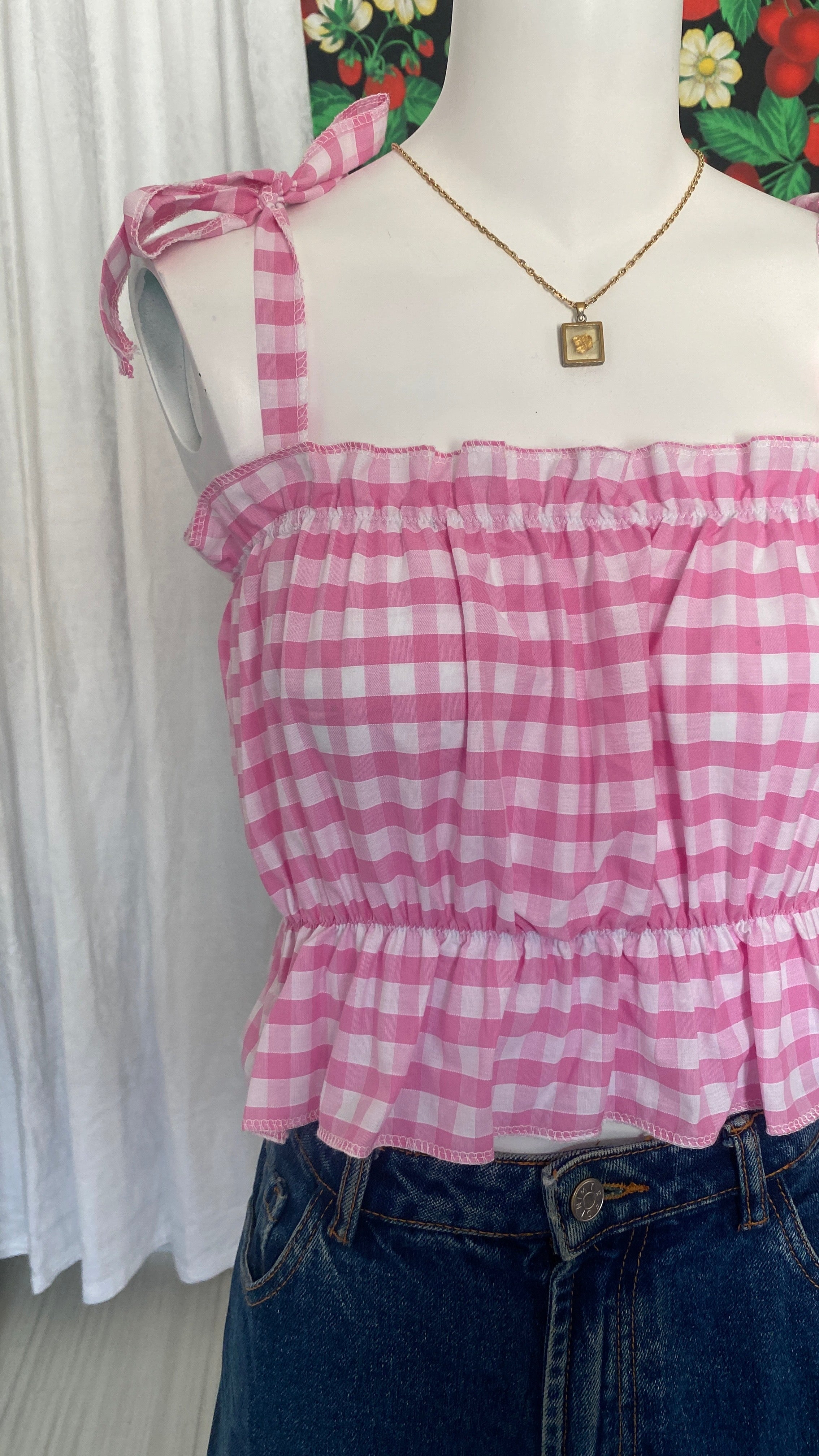 P'tis Ôh • T. S/M et L  • Haut bandeau à froufrou vichy rose