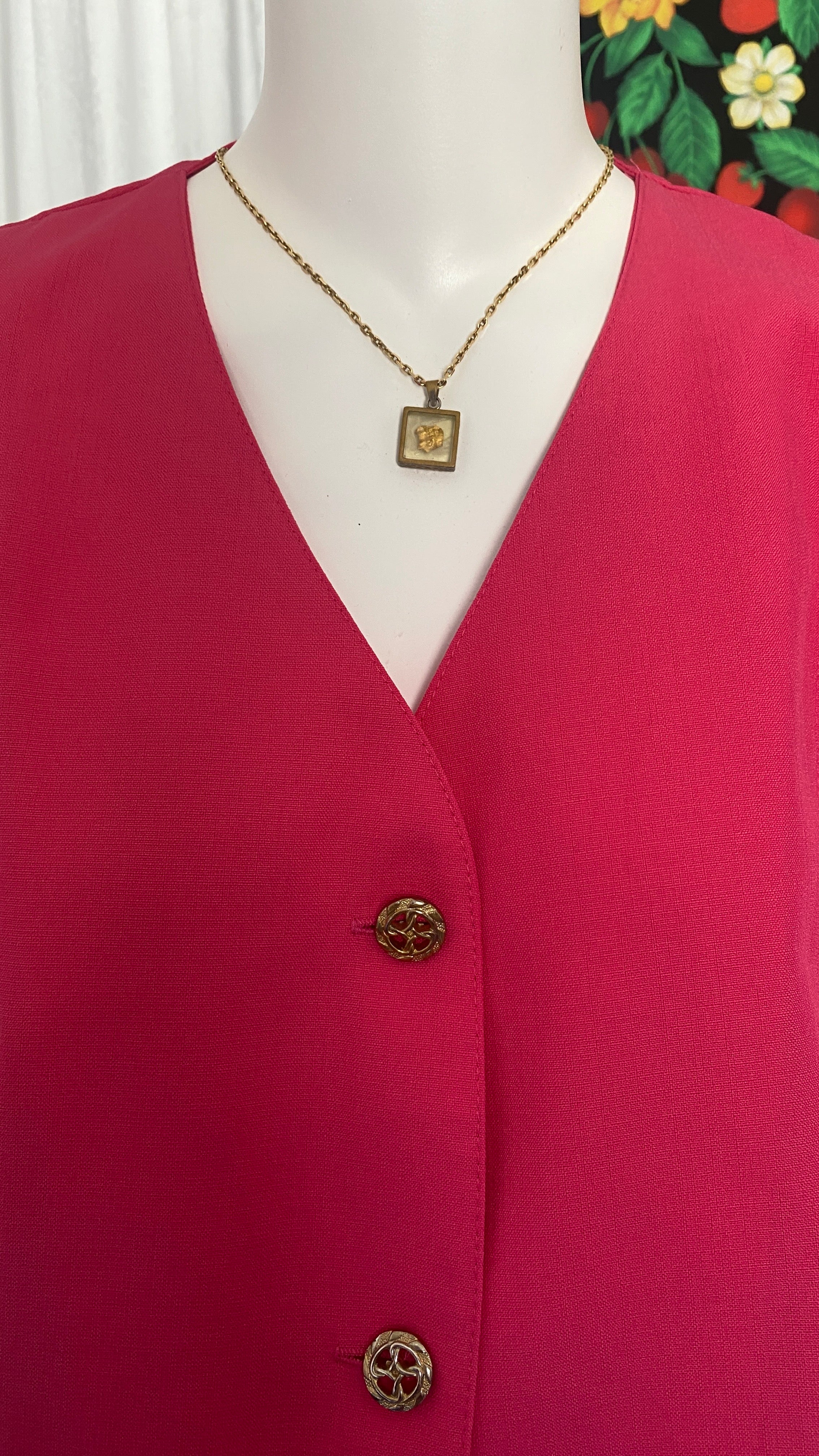 Cropped • T. 38 à 46 • Chemise courte manches courtes fuchsia + fleurs