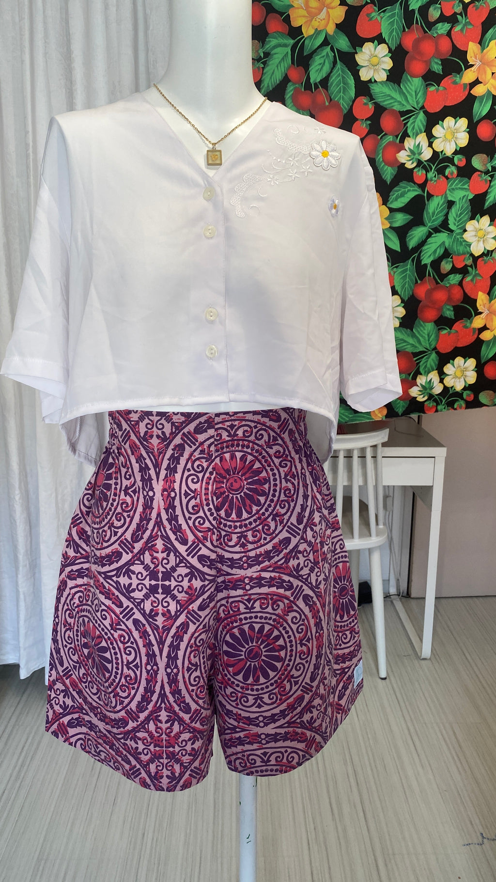 Short • T.XS/S et M • Short upcyclé violet à motifs spirales
