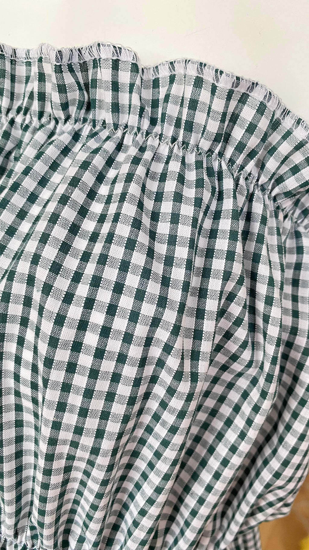 P'tis Ôh • T.XS/S au XL • Haut bandeau à froufrou vichy vert foncé et blanc