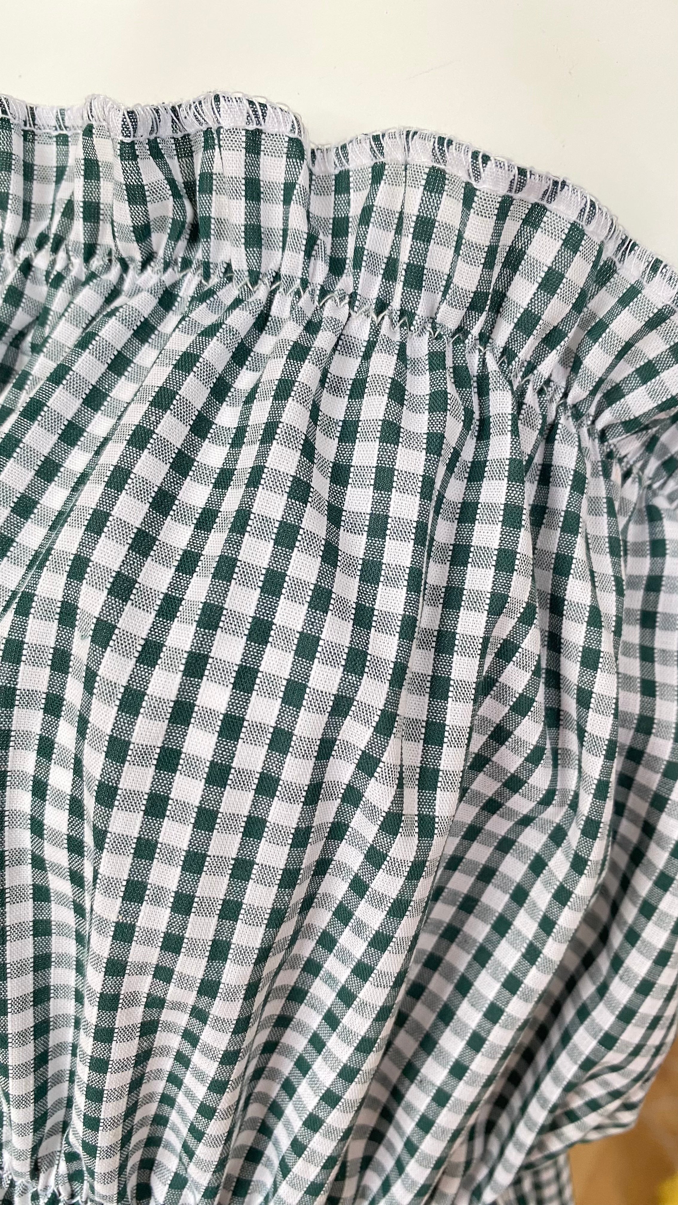 P'tis Ôh • T.XS/S au XL • Haut bandeau à froufrou vichy vert foncé et blanc