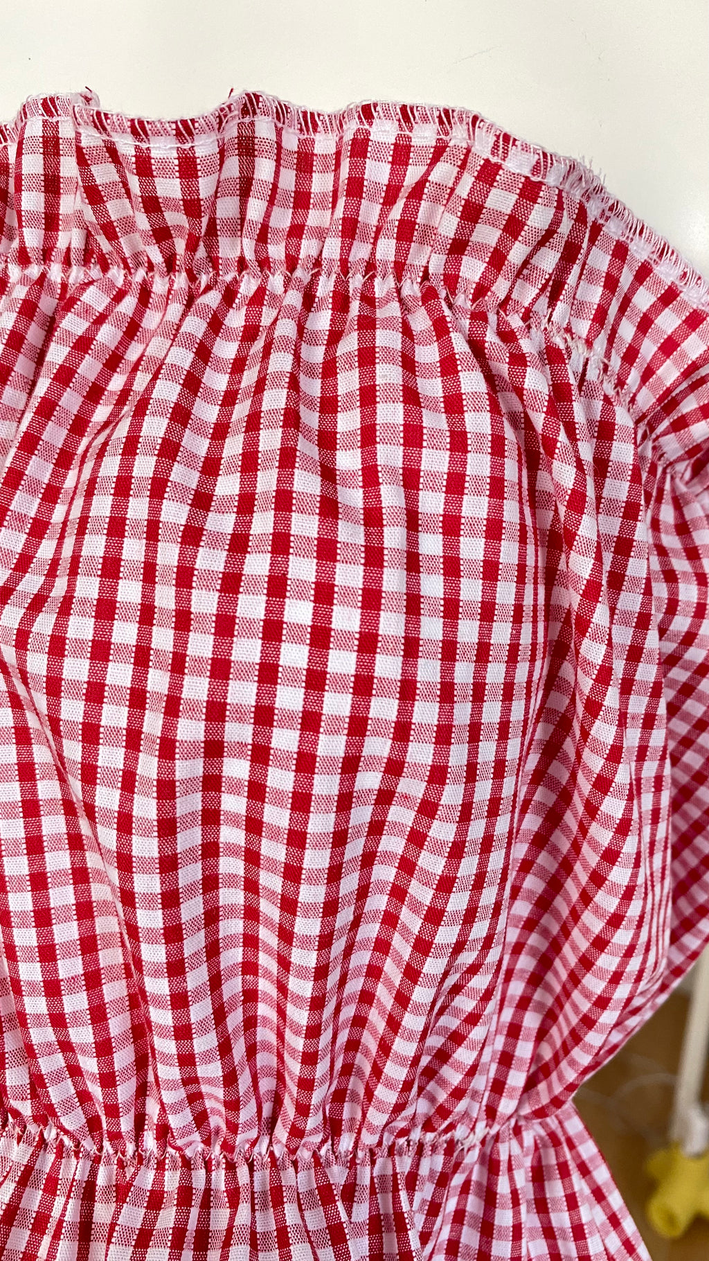 .P'tis Ôh • T.XS/S au XL • Haut bandeau à froufrou vichy rouge et blanc