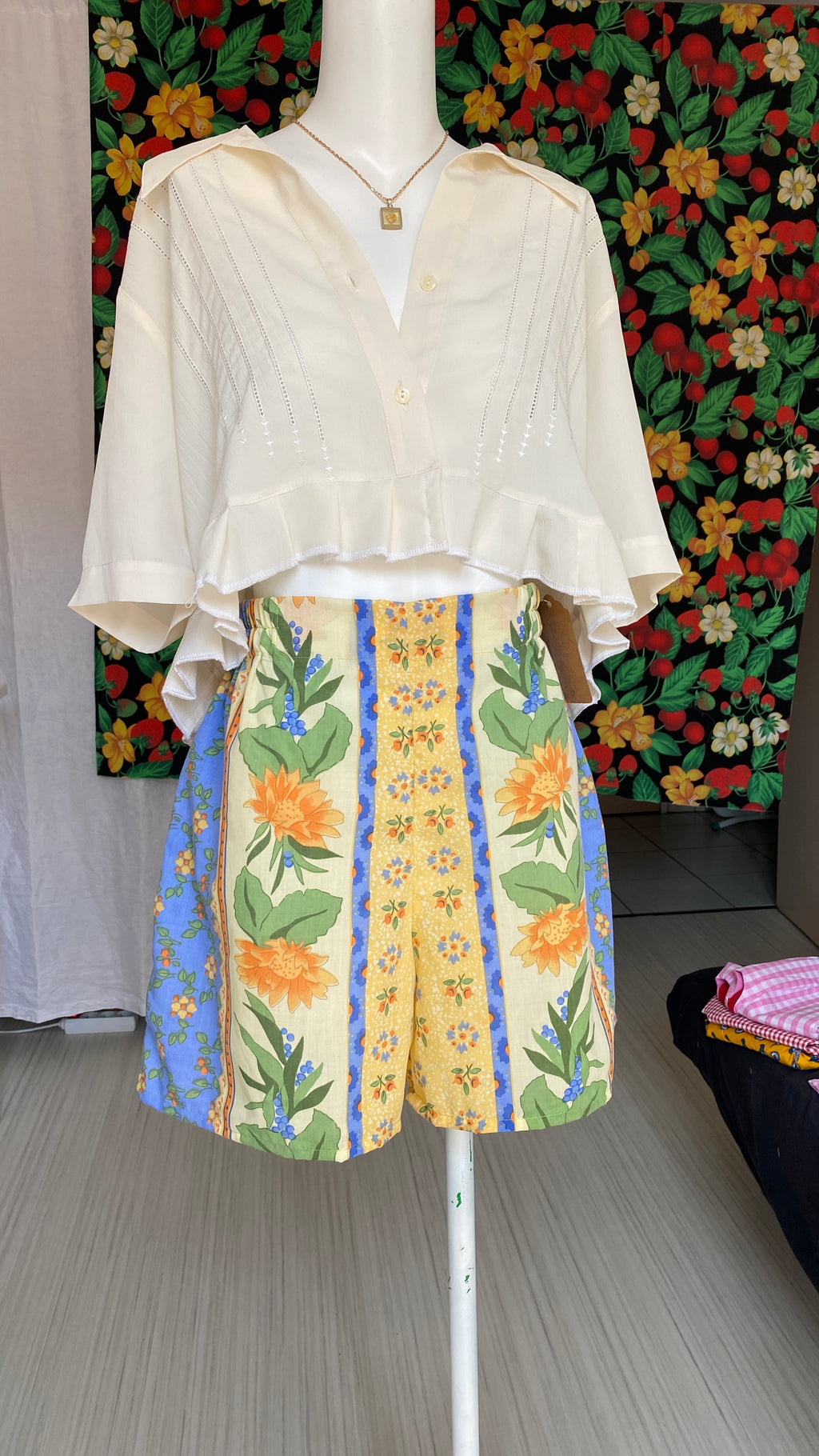 Short • T.XS/S et M • Short upcyclé provençal pastel