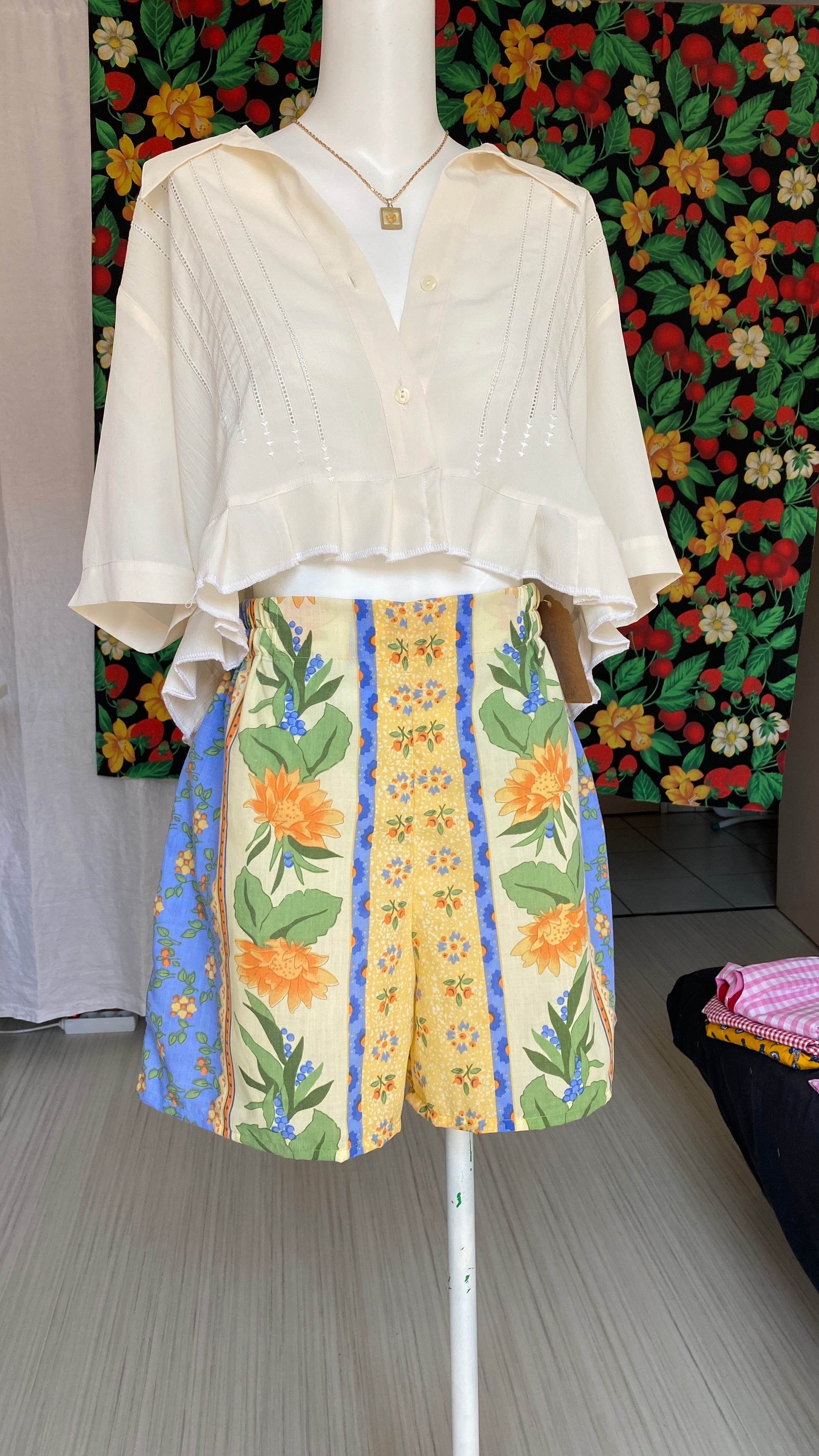 Short • T.XS/S et M • Short upcyclé provençal pastel