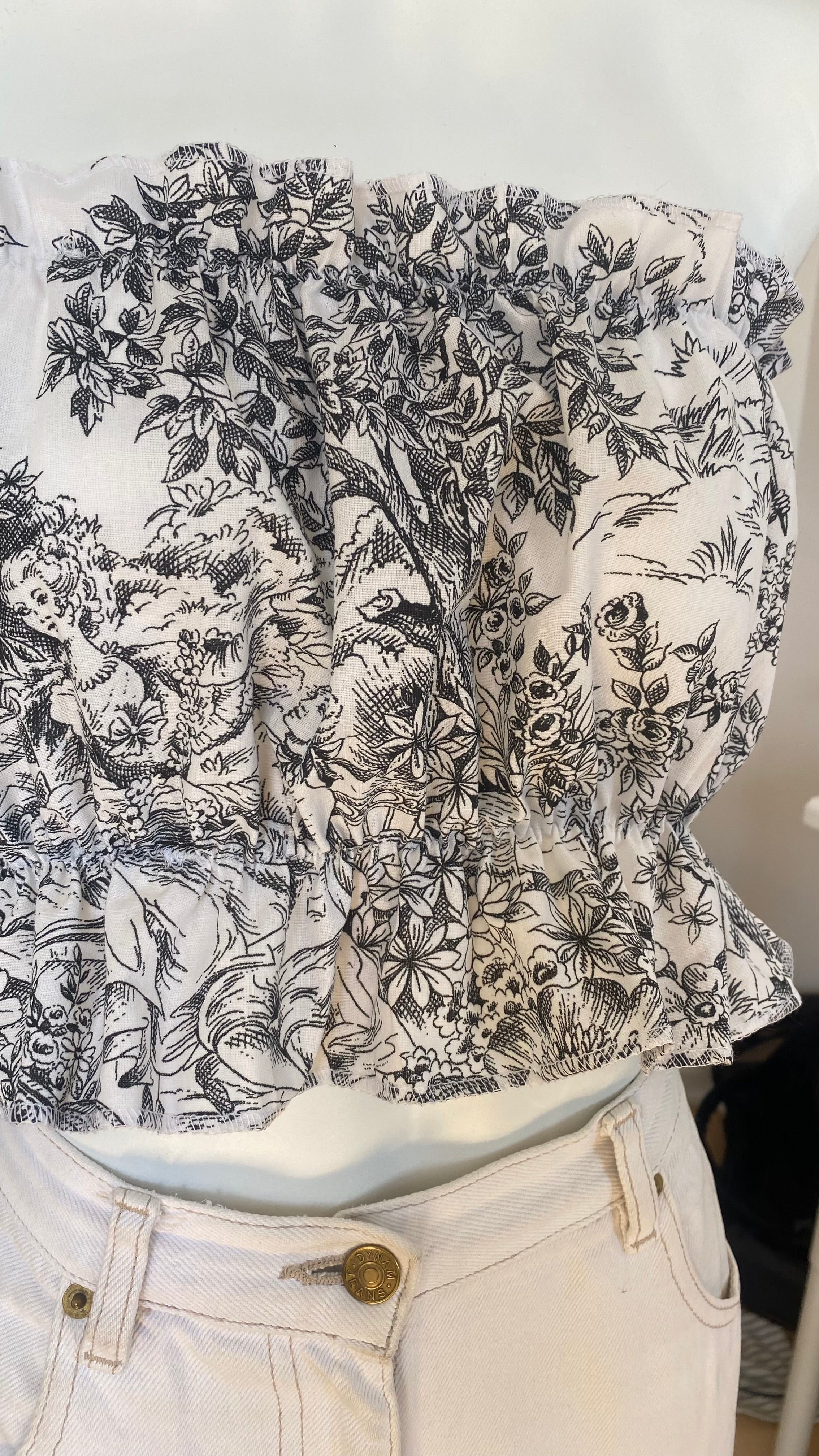 P'tis Ôh • T.XS/S au XL • Haut bandeau à froufrou toile de jouy noire