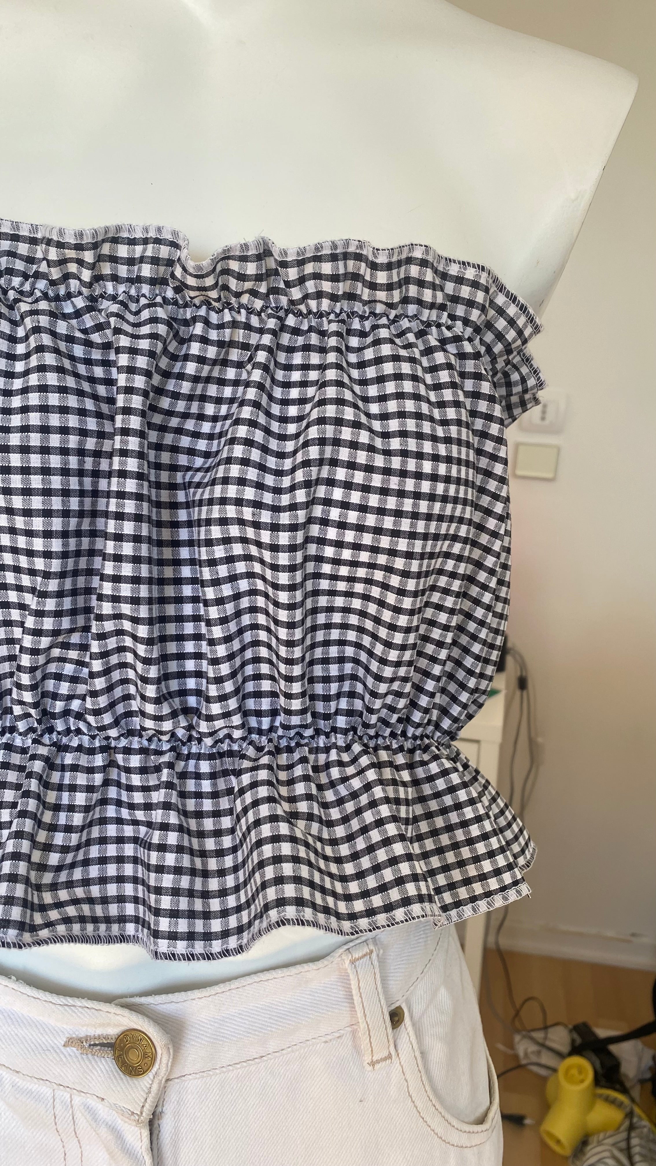 P'tis Ôh • T.XS/S au XL • Haut bandeau à froufrou vichy noir et blanc
