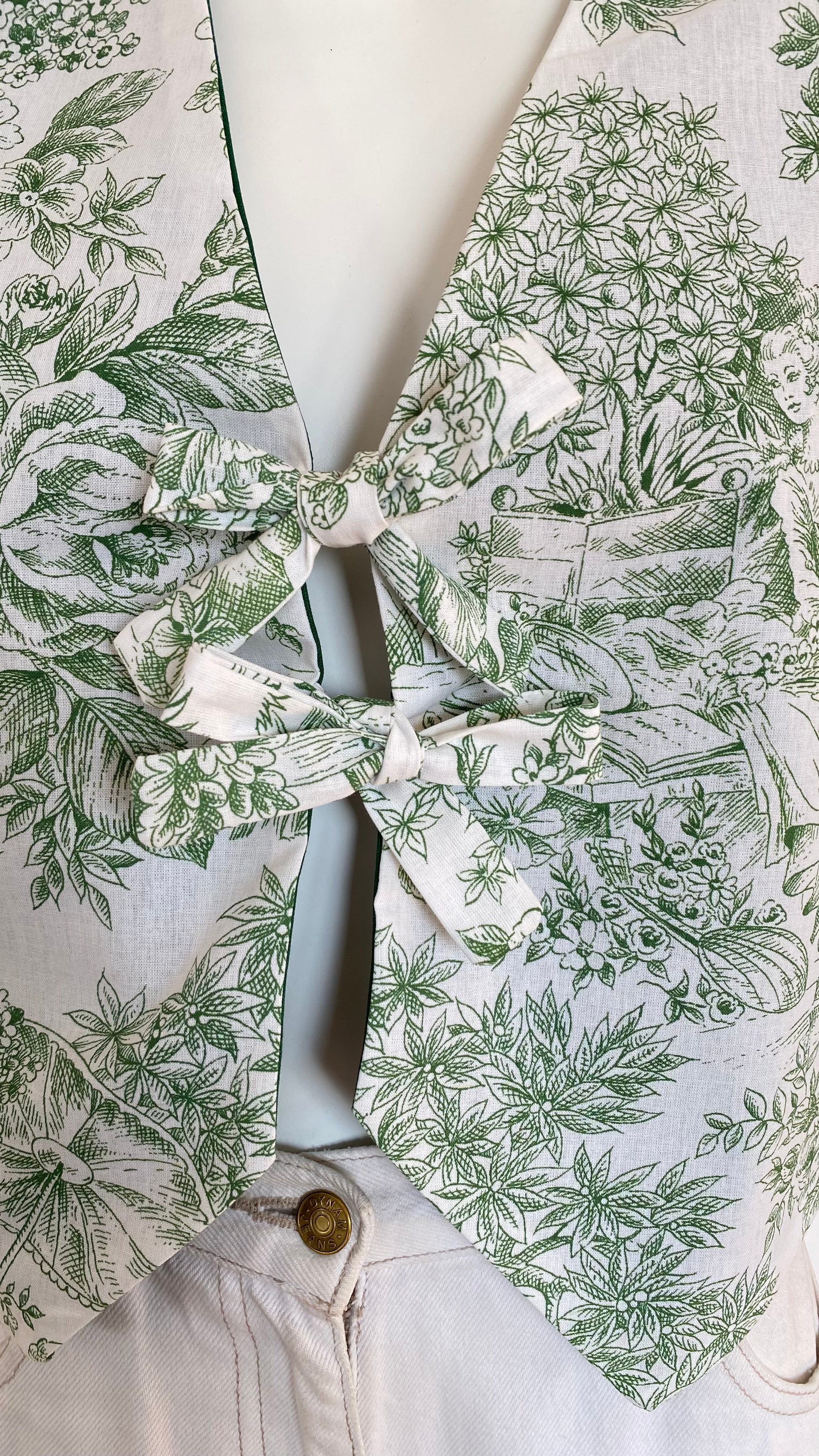 Veston réversible  • Taille unique • Veston toile de jouy verte et tissus vert