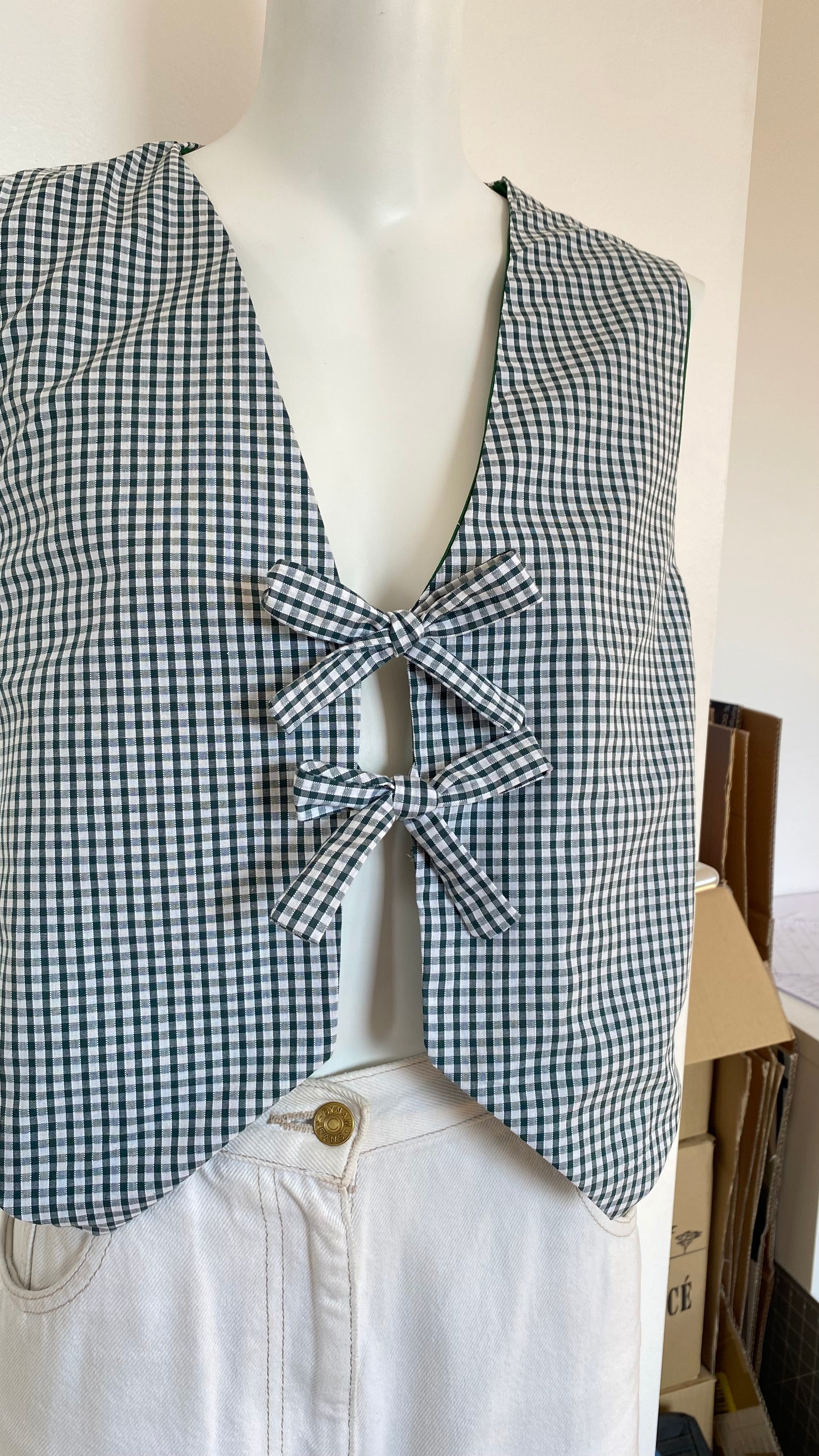 Veston réversible  • Taille unique • Veston motif vichy vert foncé et tissus vert