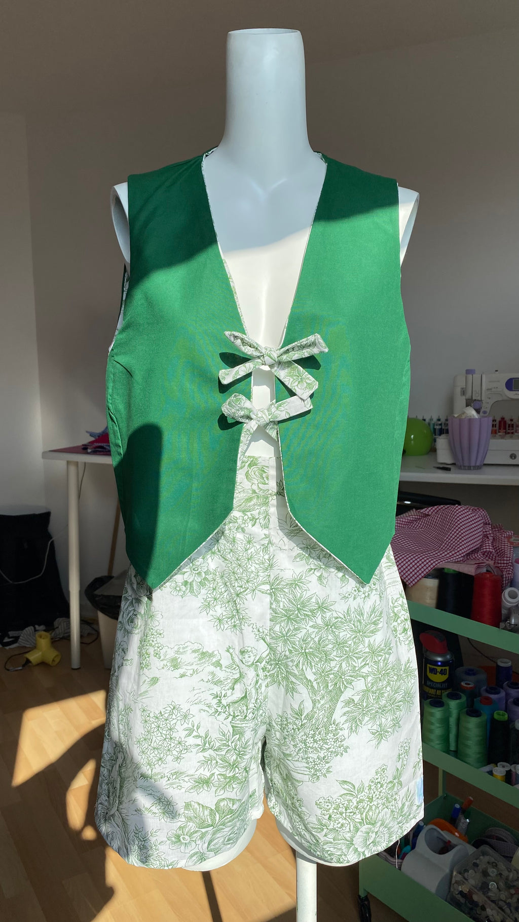 Veston réversible  • Taille unique • Veston toile de jouy verte et tissus vert