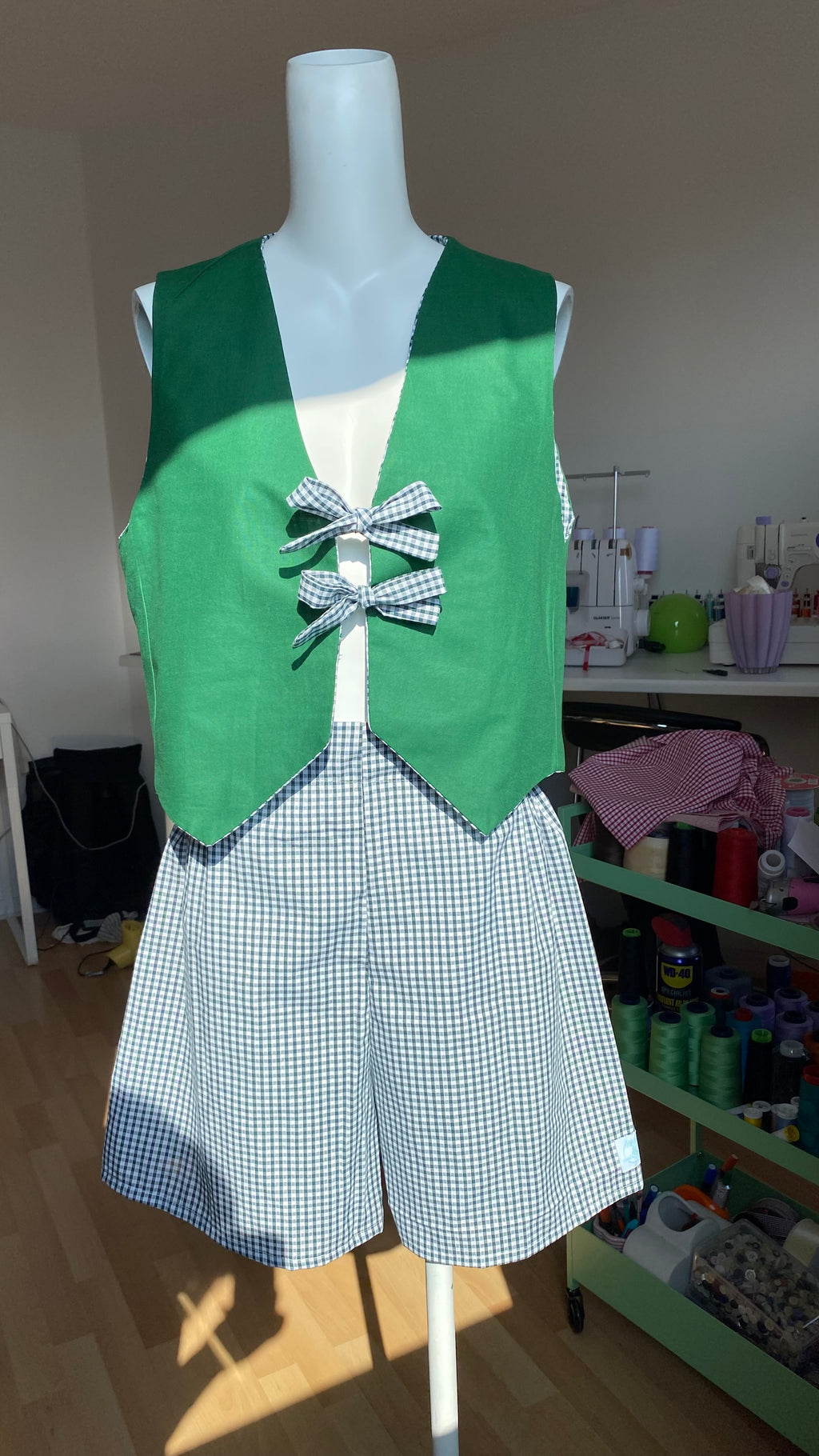 Veston réversible  • Taille unique • Veston motif vichy vert foncé et tissus vert