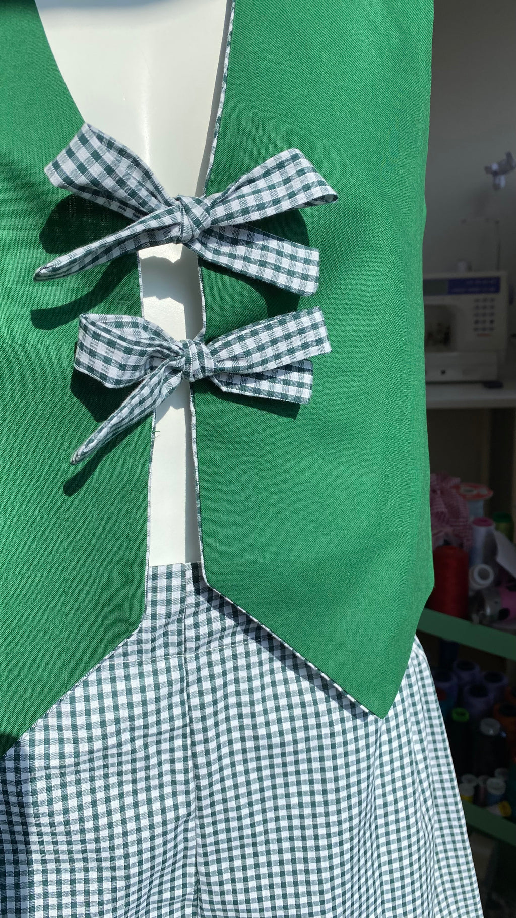 Veston réversible  • Taille unique • Veston motif vichy vert foncé et tissus vert