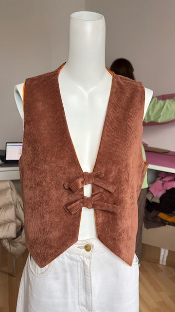 Veston réversible  • Taille unique • Veston motif années 70 et velours marron